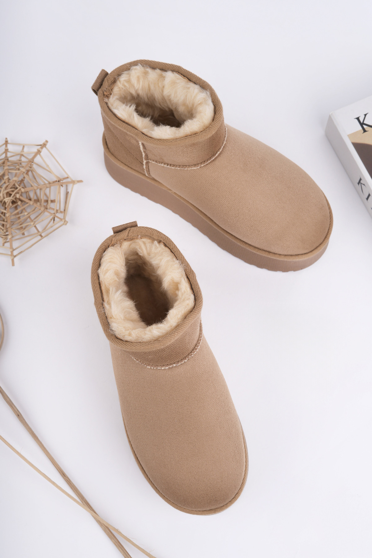 Kadın Garantili İçi Kürklü Hafif Taban Mini Bot Uggm.302 Vizon - Görsel 6