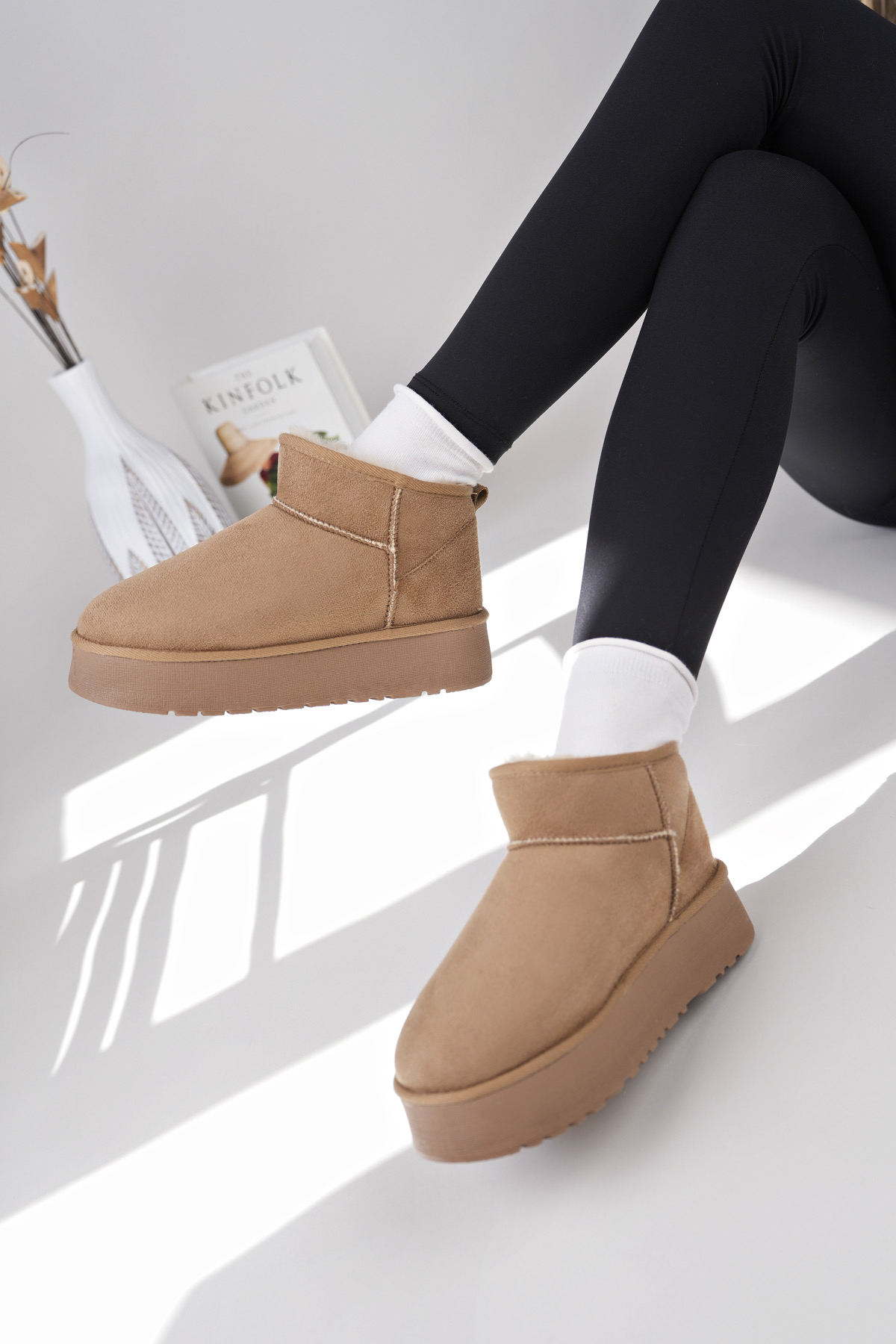 Kadın Garantili İçi Kürklü Hafif Taban Mini Bot Uggm.302 Vizon - Görsel 8