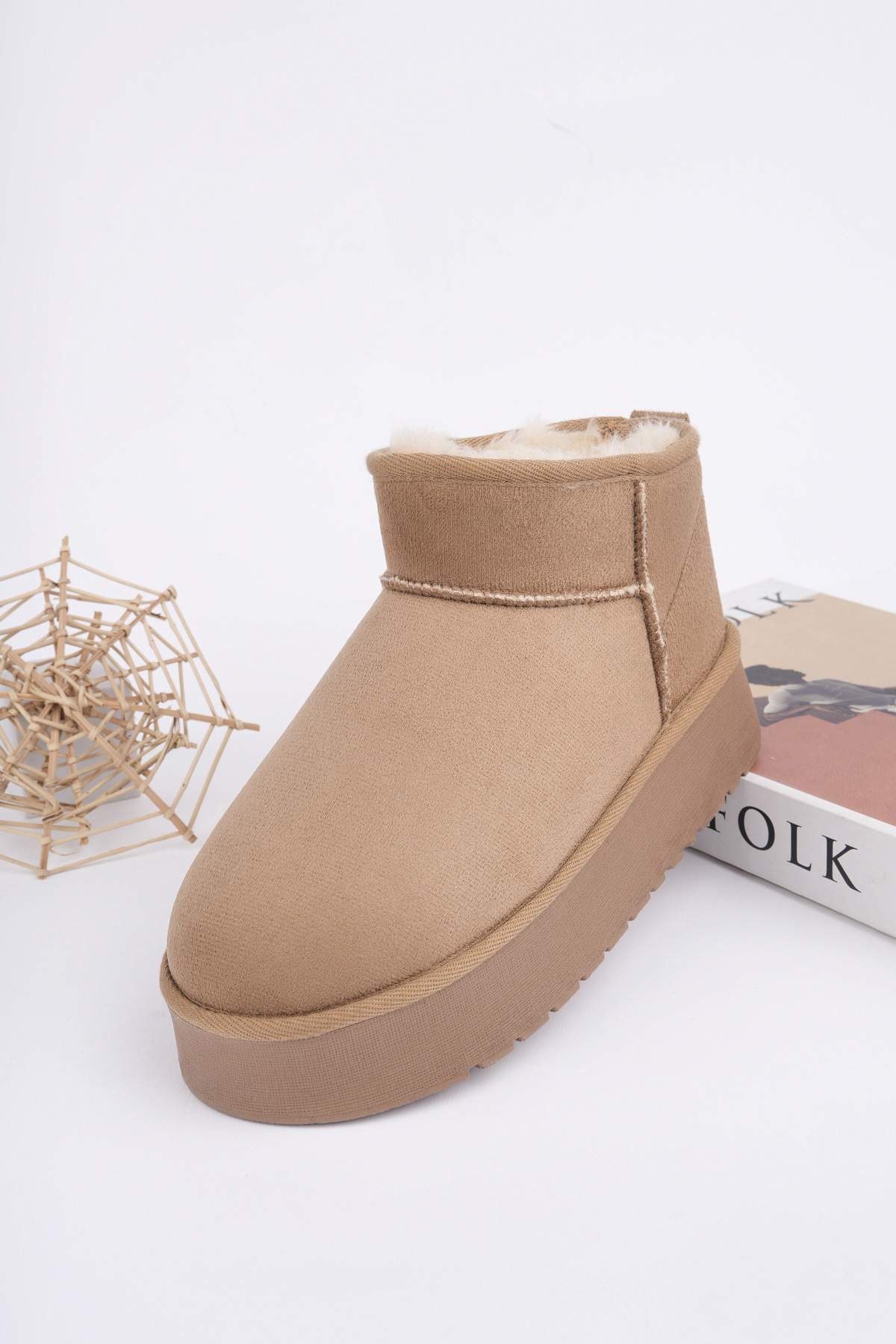 Kadın Garantili İçi Kürklü Hafif Taban Mini Bot Uggm.302 Vizon - Görsel 9