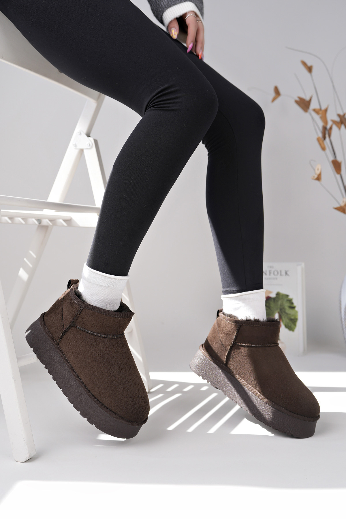 Kadın Garantili İçi Kürklü Hafif Taban Mini Bot Uggm.302 Kahve - Görsel 6