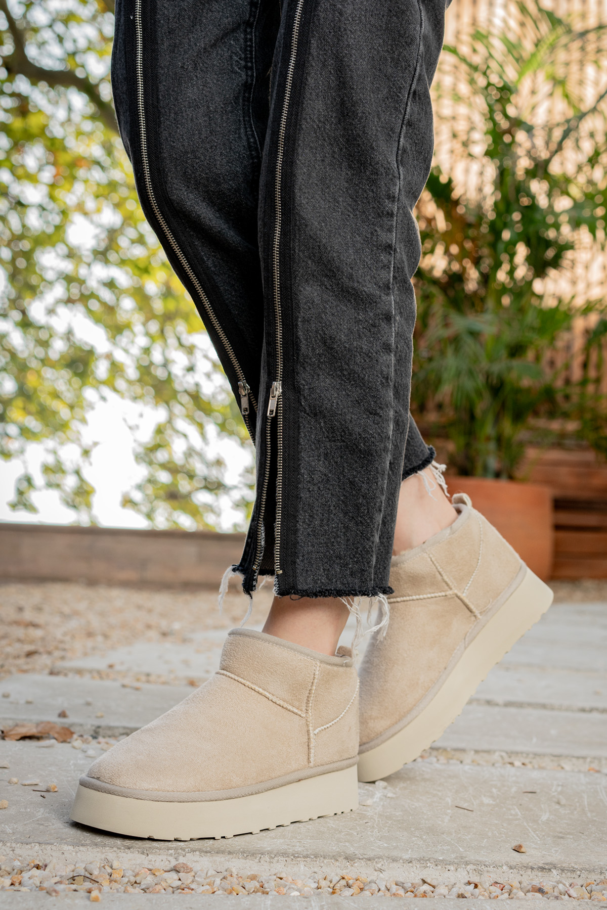 Kadın Garantili İçi Kürklü Hafif Taban Mini Bot Uggm.302 Bej - Görsel 4