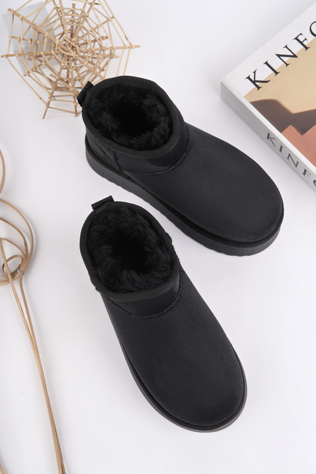 Kadın Garantili İçi Kürklü Hafif Taban Mini Bot Uggm.302 Siyah - Görsel 4