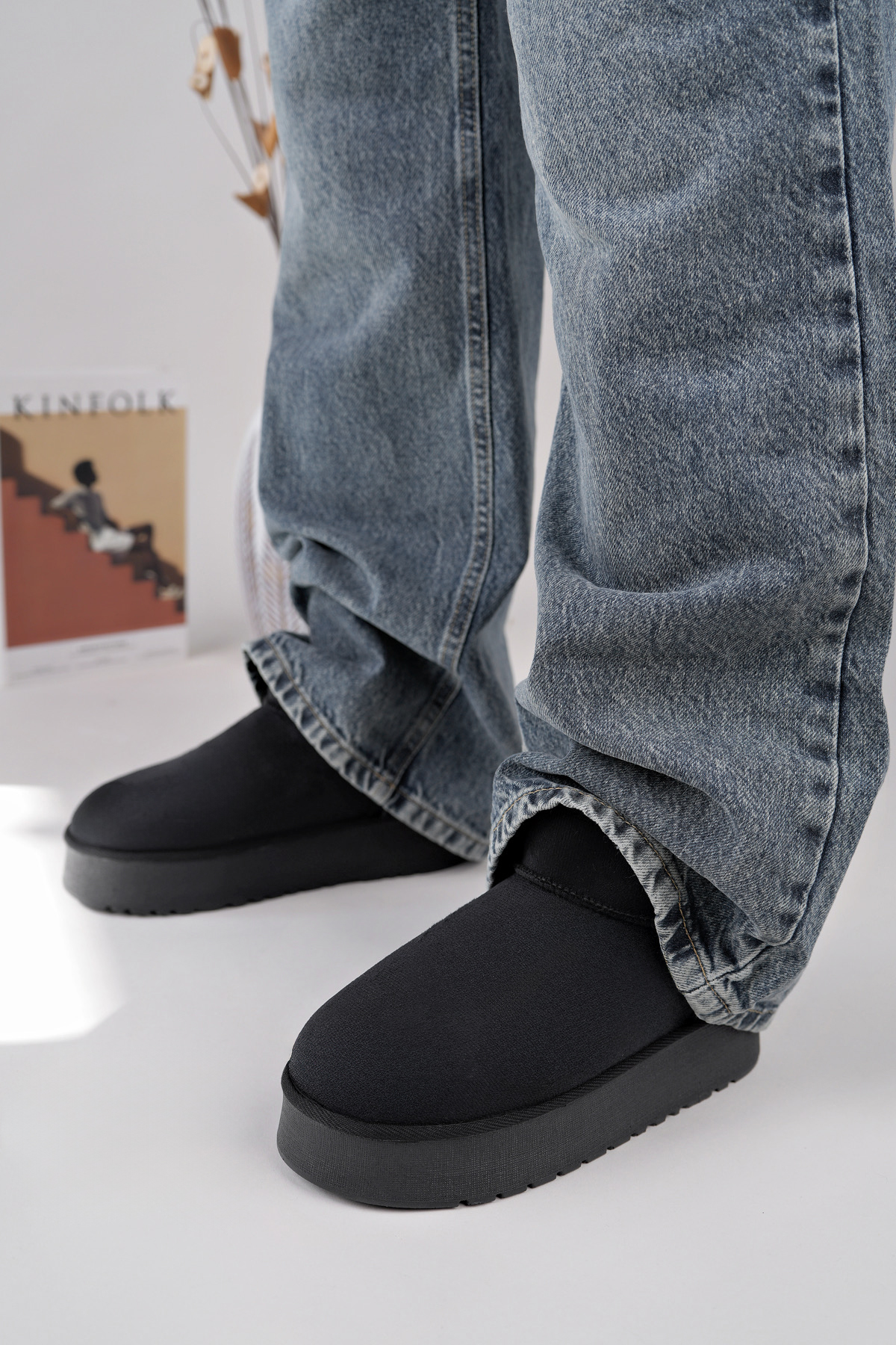 Kadın Garantili İçi Kürklü Hafif Taban Mini Bot Uggm.302 Siyah - Görsel 6