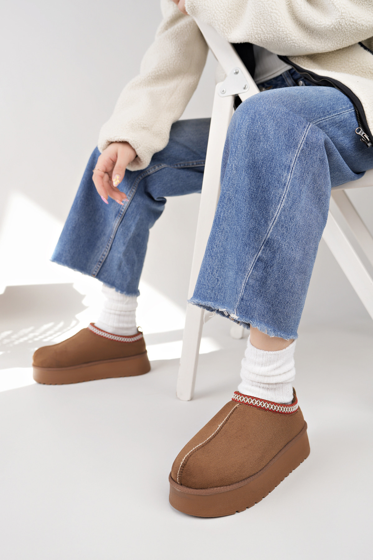 Kadın Garantili İçi Kürklü Hafif Yüksek Taban Mini Sabo Ev Terliği UggSabo.303 Taba - Görsel 3