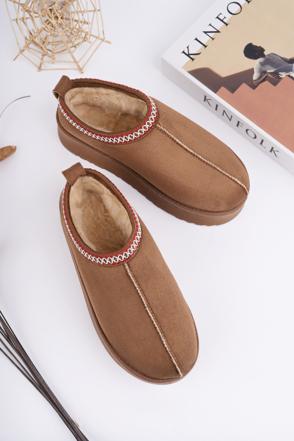 Kadın Garantili İçi Kürklü Hafif Yüksek Taban Mini Sabo Ev Terliği UggSabo.303 Taba - Görsel 7