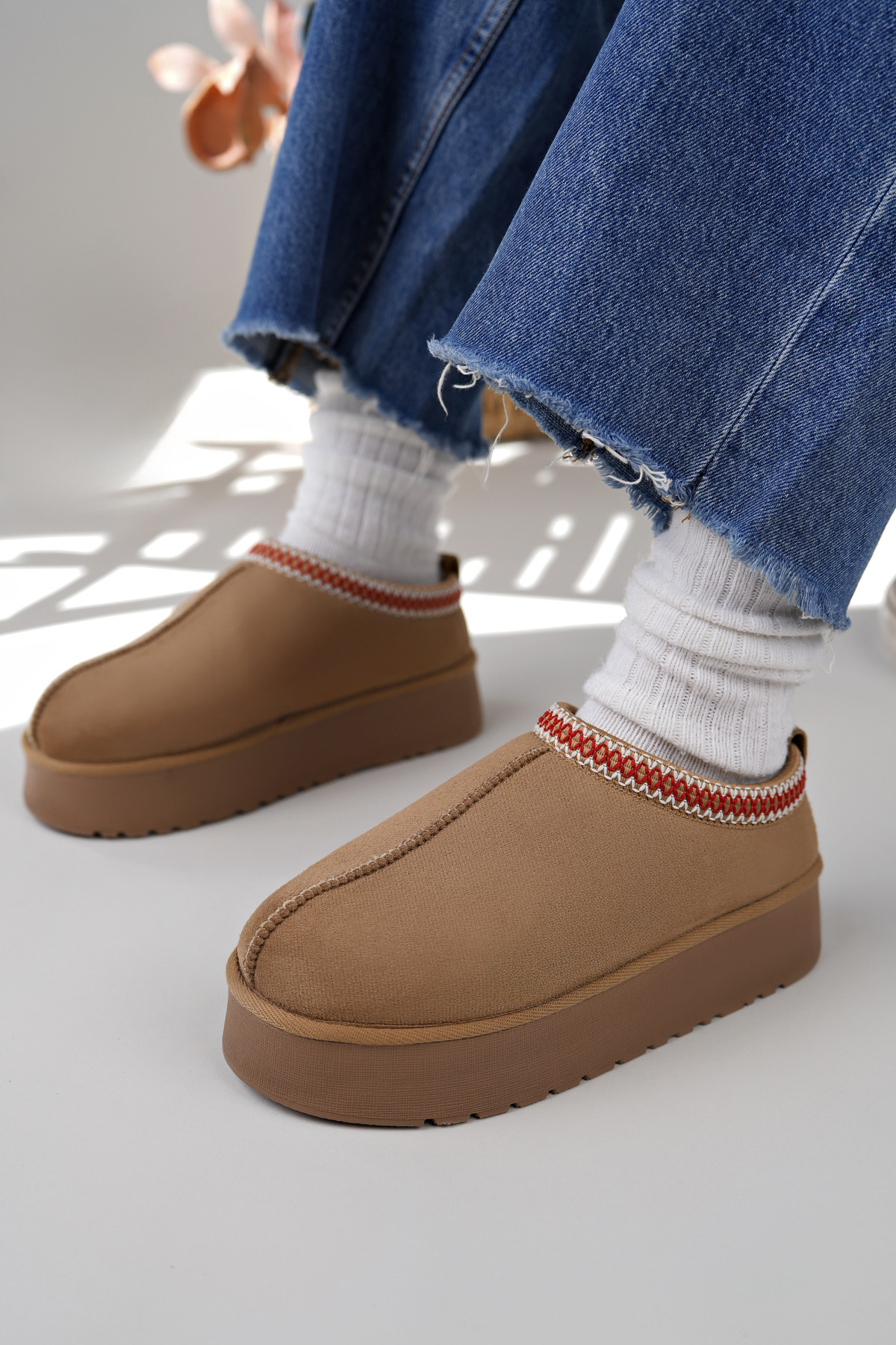 Kadın Garantili İçi Kürklü Hafif Yüksek Taban Mini Sabo Ev Terliği UggSabo.303 Vizon - Görsel 2