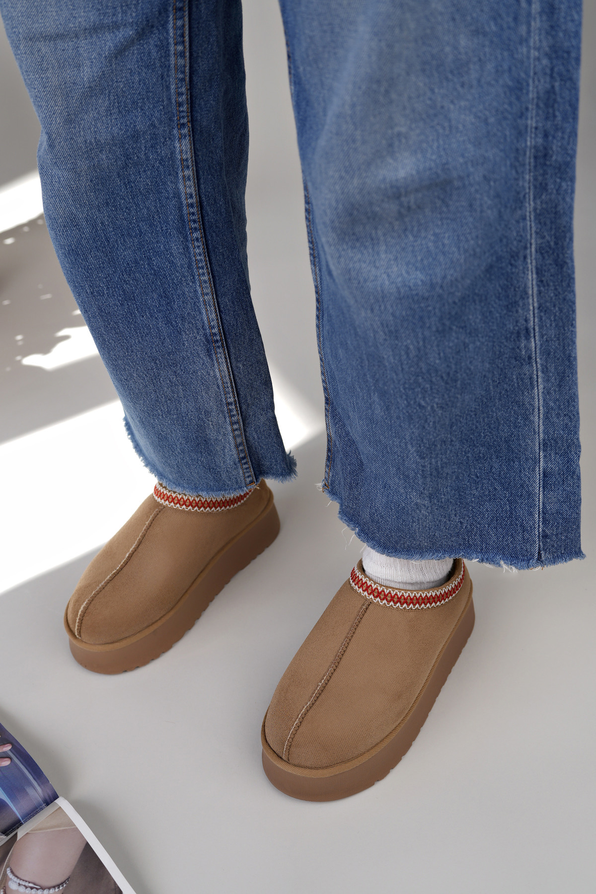 Kadın Garantili İçi Kürklü Hafif Yüksek Taban Mini Sabo Ev Terliği UggSabo.303 Vizon - Görsel 4