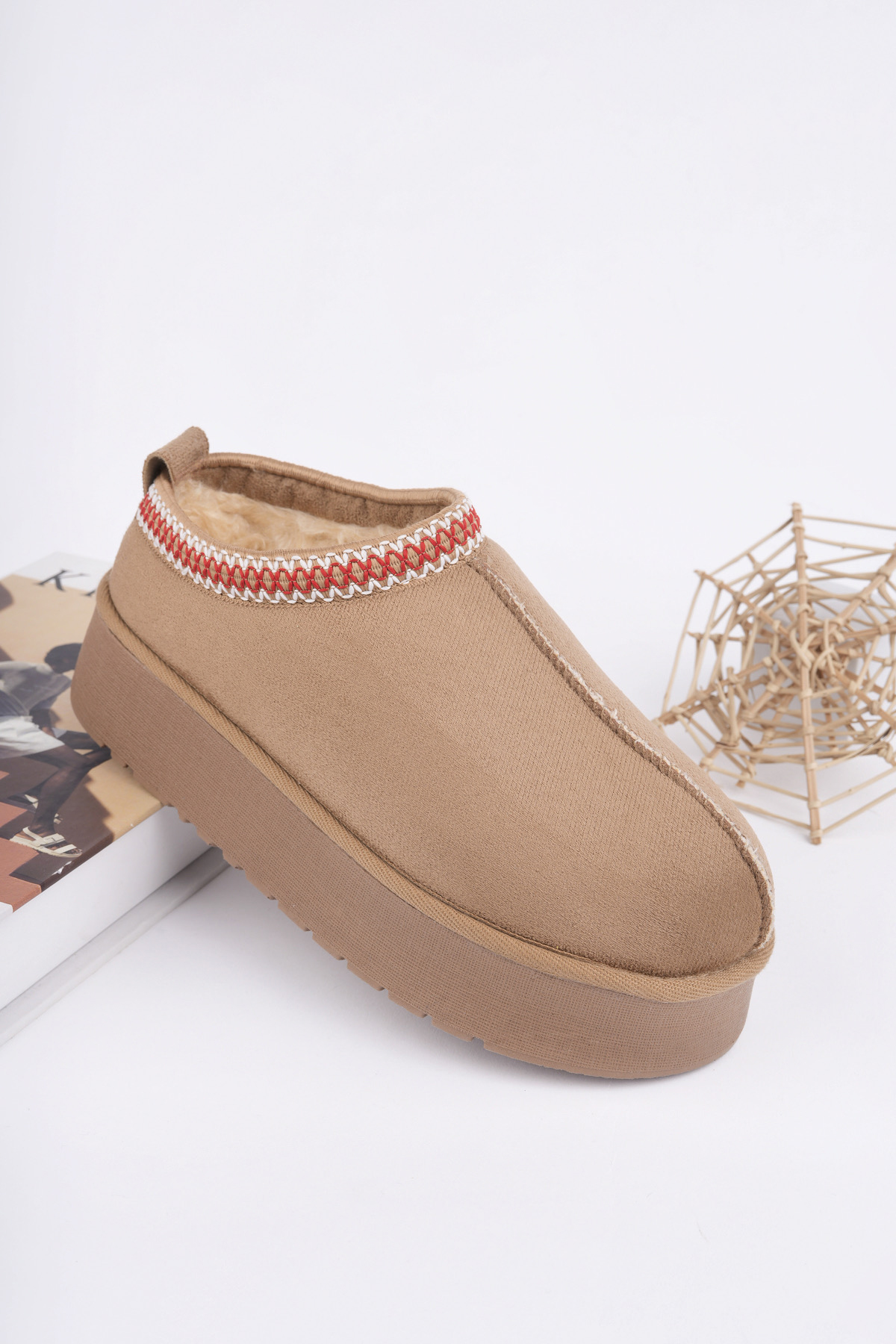 Kadın Garantili İçi Kürklü Hafif Yüksek Taban Mini Sabo Ev Terliği UggSabo.303 Vizon - Görsel 5