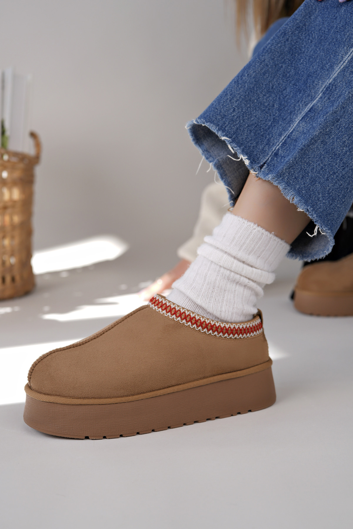 Kadın Garantili İçi Kürklü Hafif Yüksek Taban Mini Sabo Ev Terliği UggSabo.303 Vizon - Görsel 7