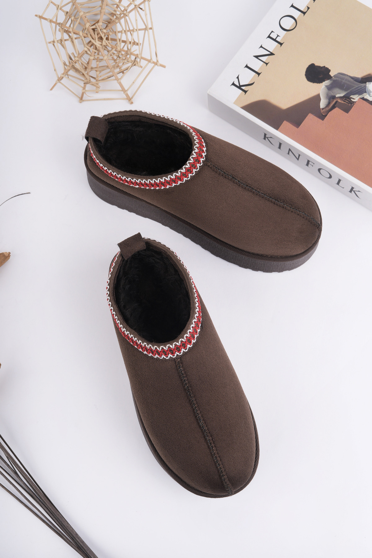 Kadın Garantili İçi Kürklü Hafif Yüksek Taban Mini Sabo Ev Terliği UggSabo.303 Kahve - Görsel 3