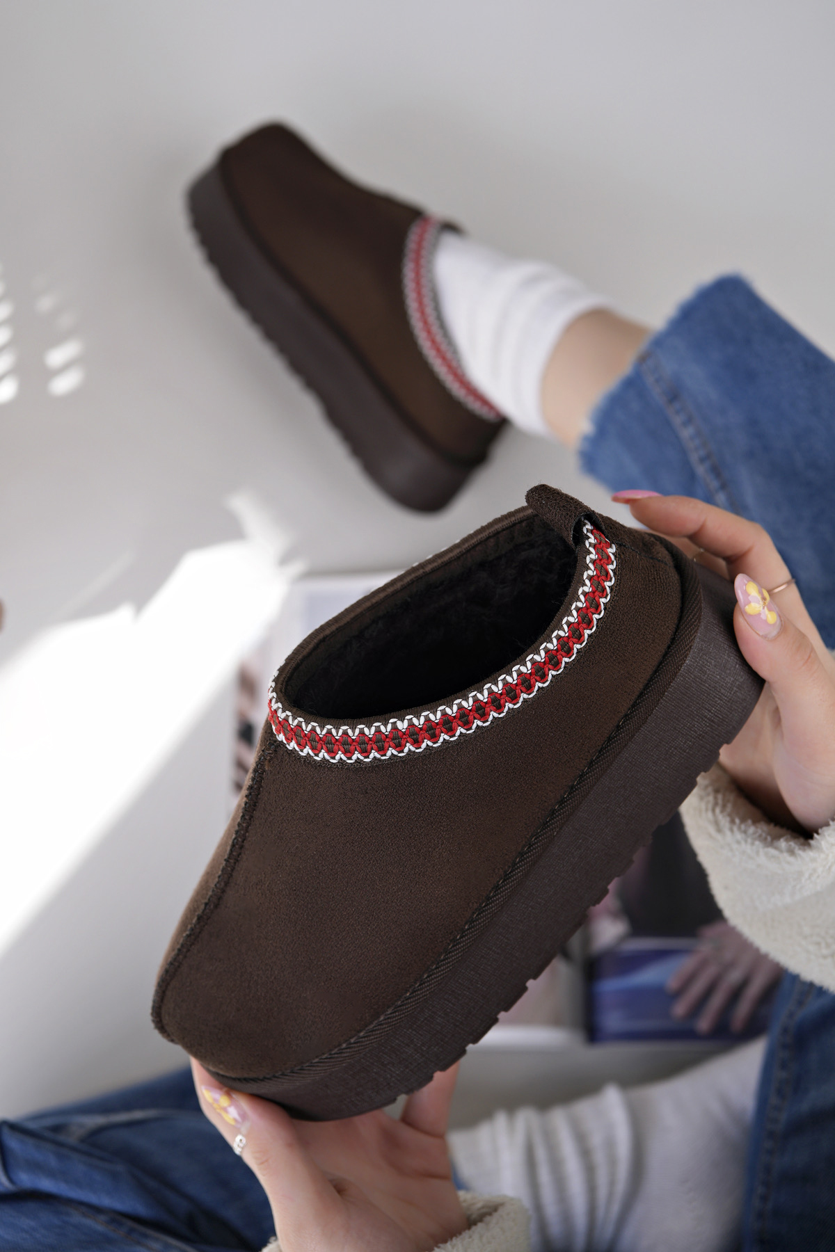 Kadın Garantili İçi Kürklü Hafif Yüksek Taban Mini Sabo Ev Terliği UggSabo.303 Kahve - Görsel 7