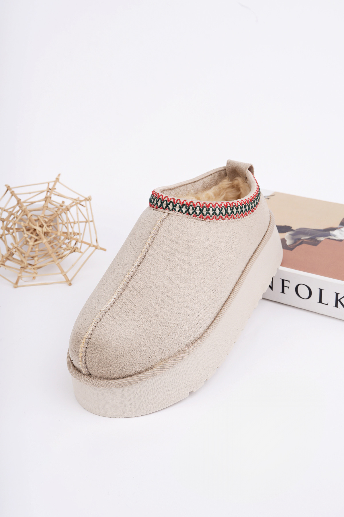 Kadın Garantili İçi Kürklü Hafif Yüksek Taban Mini Sabo Ev Terliği UggSabo.303 Bej - Görsel 2