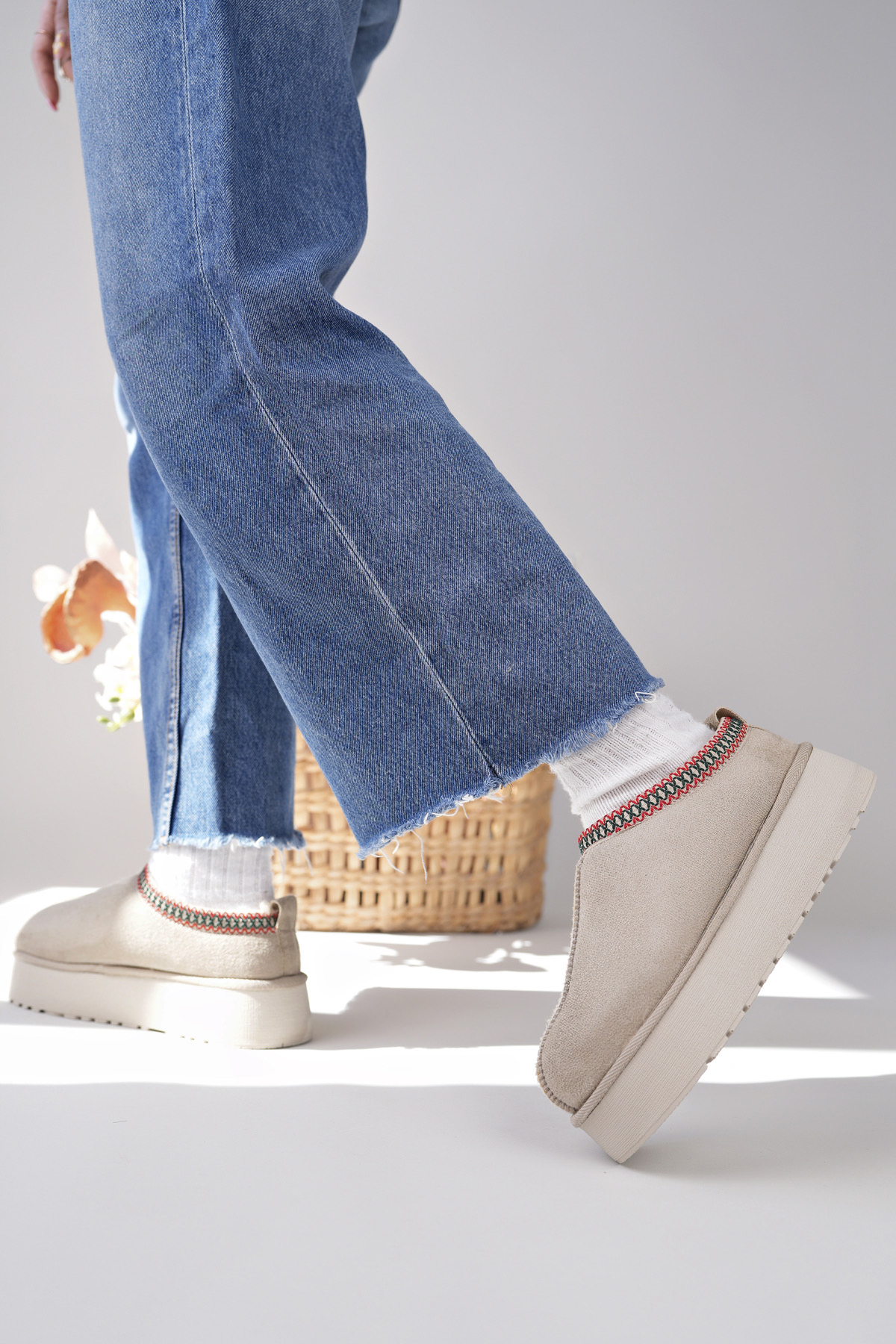 Kadın Garantili İçi Kürklü Hafif Yüksek Taban Mini Sabo Ev Terliği UggSabo.303 Bej - Görsel 7