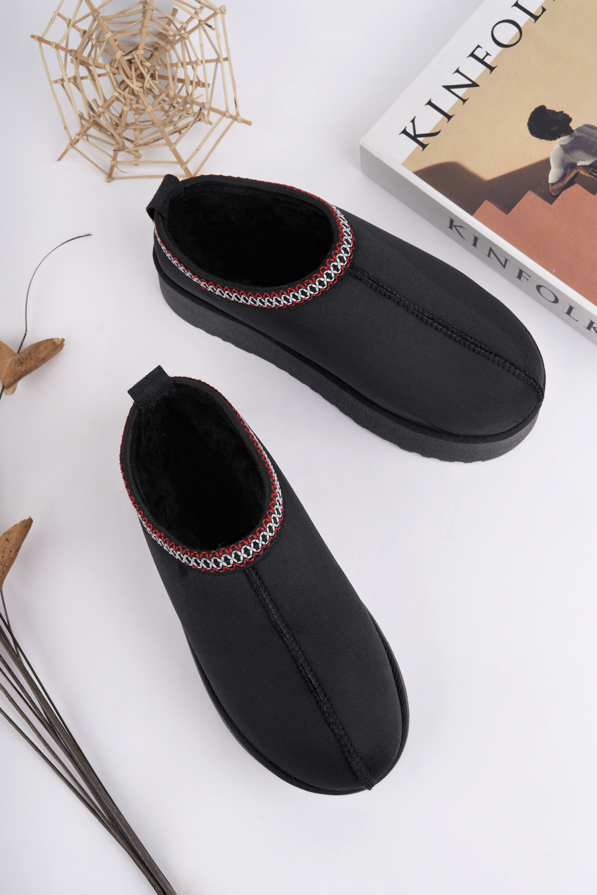 Kadın Garantili İçi Kürklü Hafif Yüksek Taban Mini Sabo Ev Terliği UggSabo.303 Siyah - Görsel 4