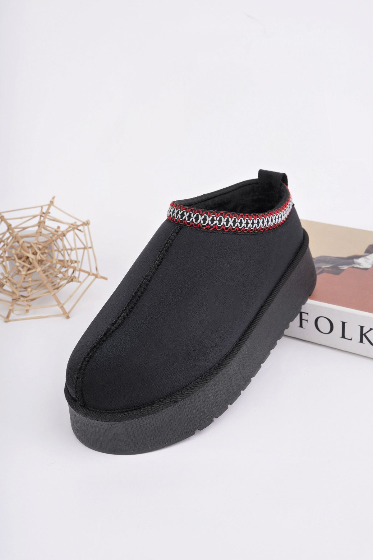 Kadın Garantili İçi Kürklü Hafif Yüksek Taban Mini Sabo Ev Terliği UggSabo.303 Siyah - Görsel 9