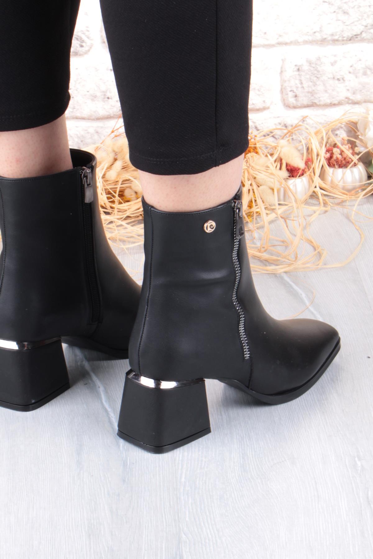 54971 Siyah Cilt Fermuar Detaylı Kalın Topuklu Kadın Bot - Görsel 6