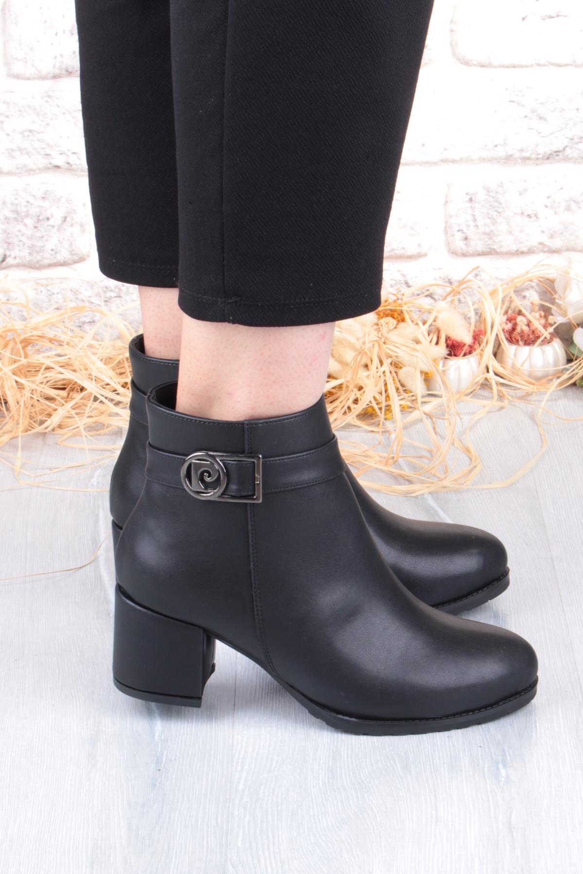 54191 Siyah Cilt Sıcak Astar Kalın Topuklu Kadın Bot - Görsel 3