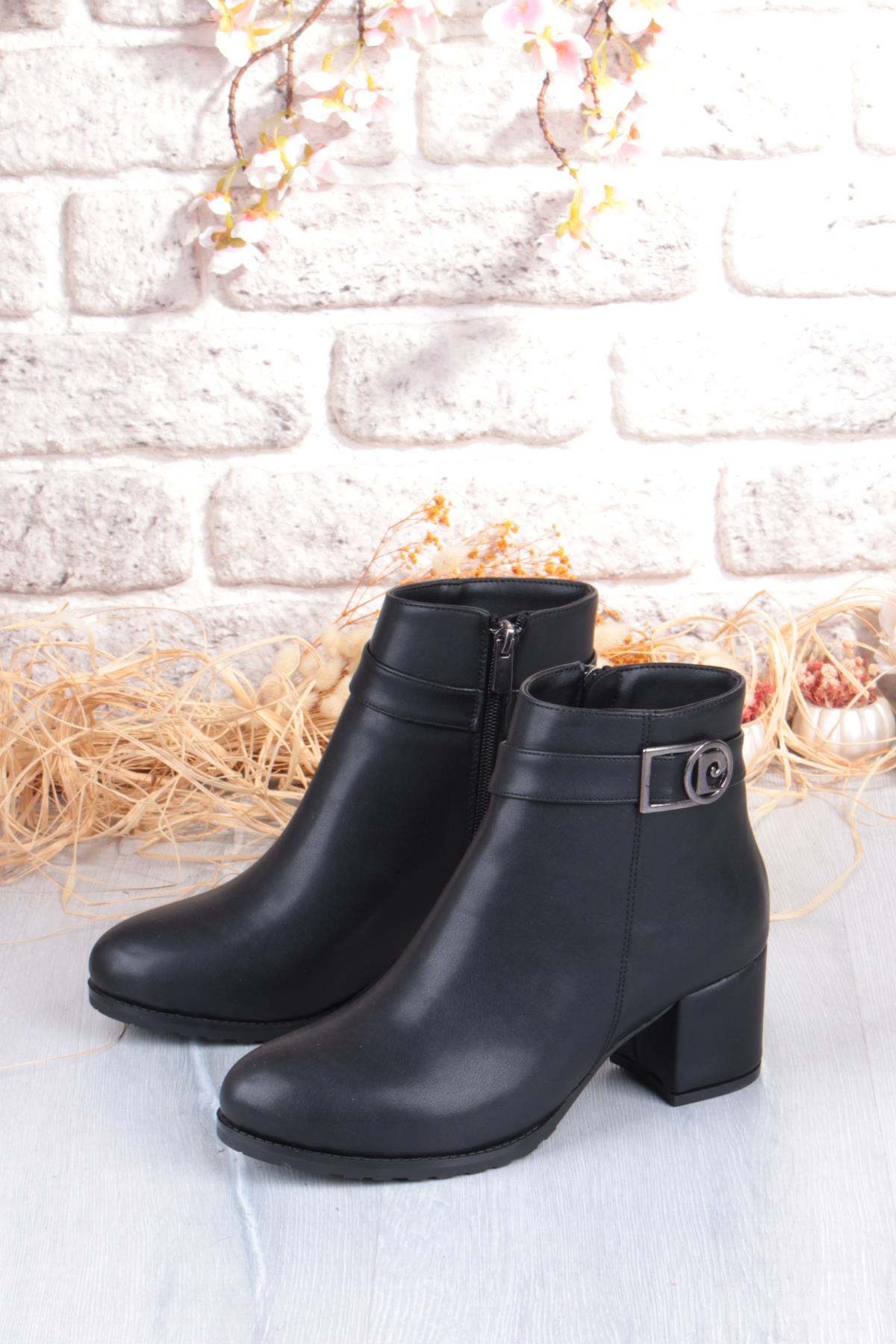 54191 Siyah Cilt Sıcak Astar Kalın Topuklu Kadın Bot - Görsel 8