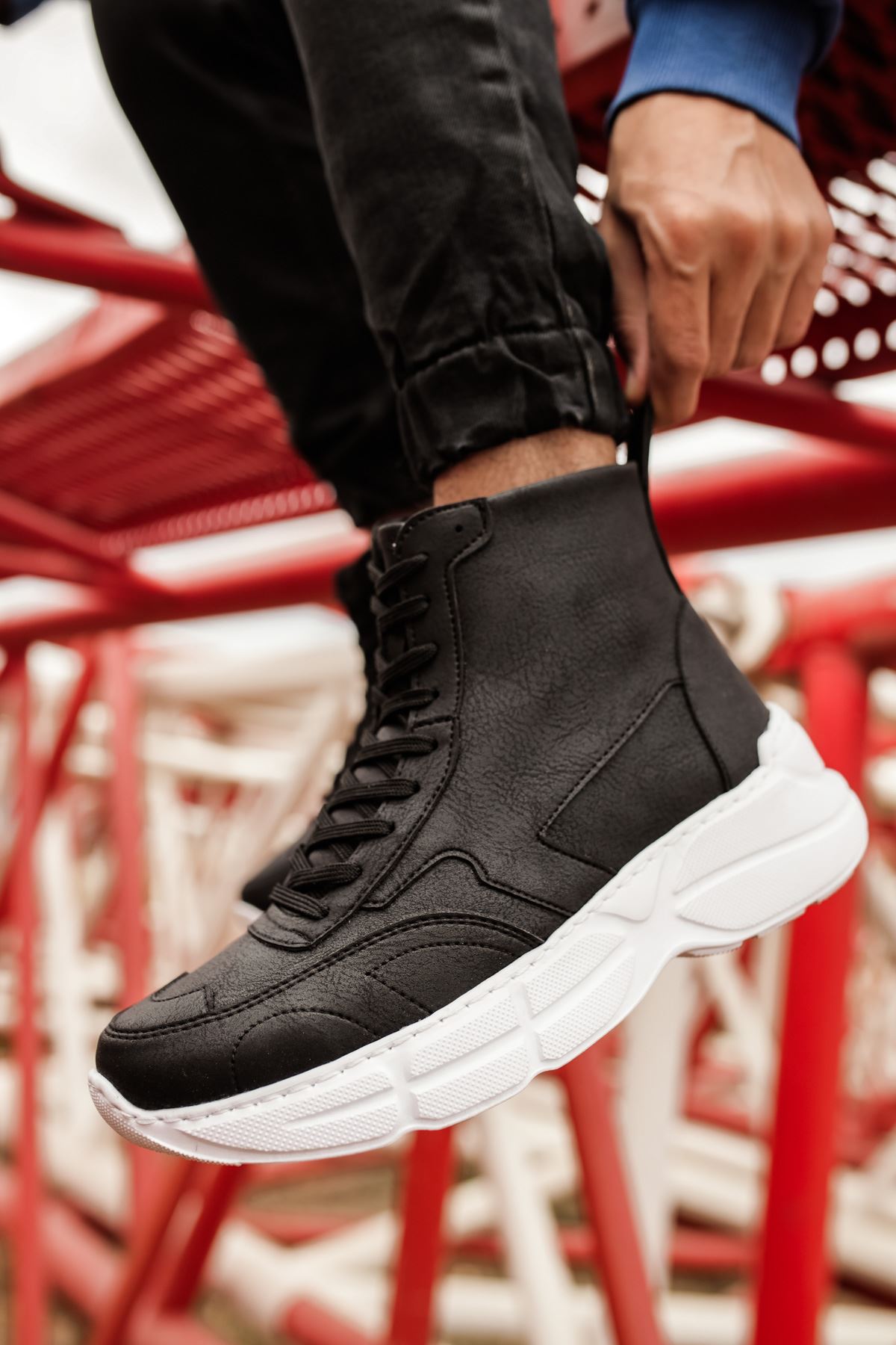 Fermuarlı Bağcık Detaylı Erkek Sneaker Bot Siyah - Görsel 3