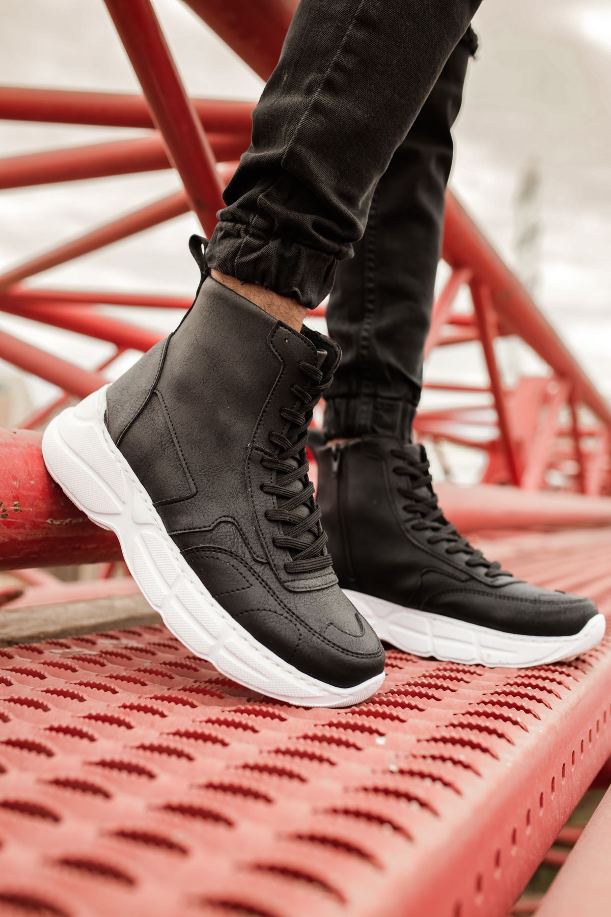 Fermuarlı Bağcık Detaylı Erkek Sneaker Bot Siyah - Görsel 4