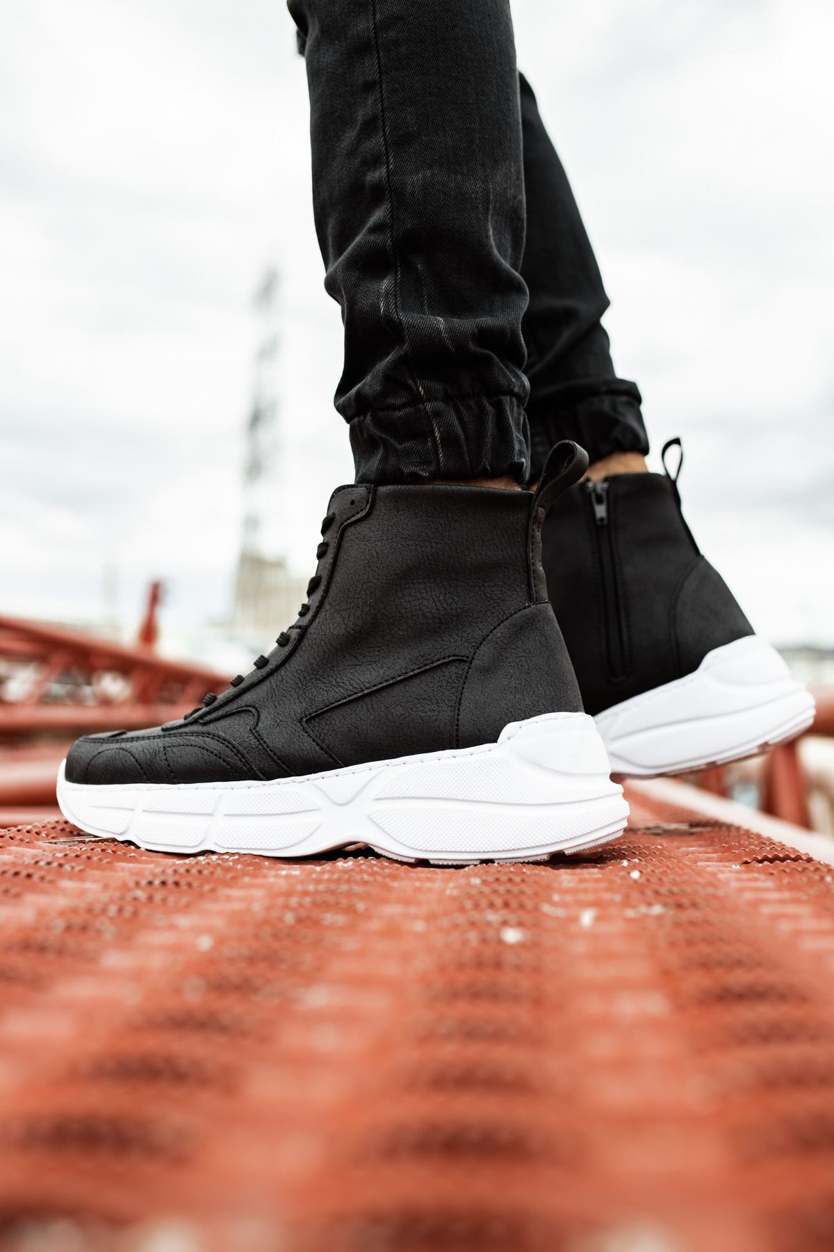 Fermuarlı Bağcık Detaylı Erkek Sneaker Bot Siyah - Görsel 7