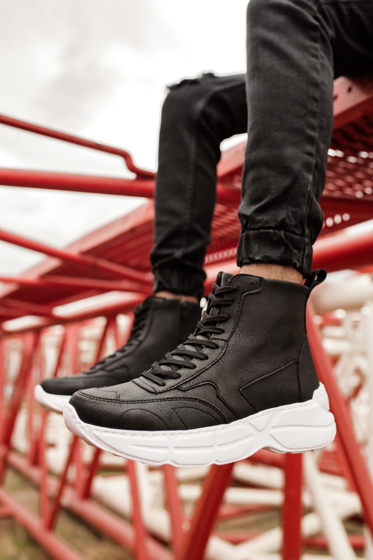 Fermuarlı Bağcık Detaylı Erkek Sneaker Bot Siyah - Görsel 8