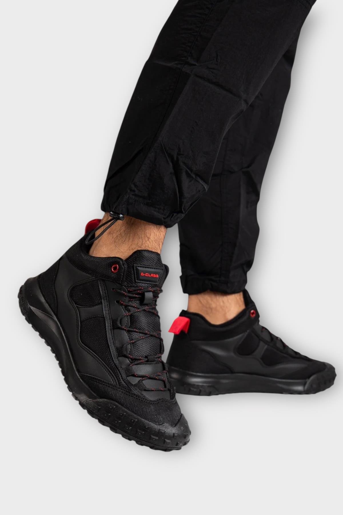 Deri Görünümlü Erkek Trekking &amp; Outdoor Bot Ayakkabı SİYAH - KIRMIZI - Görsel 2