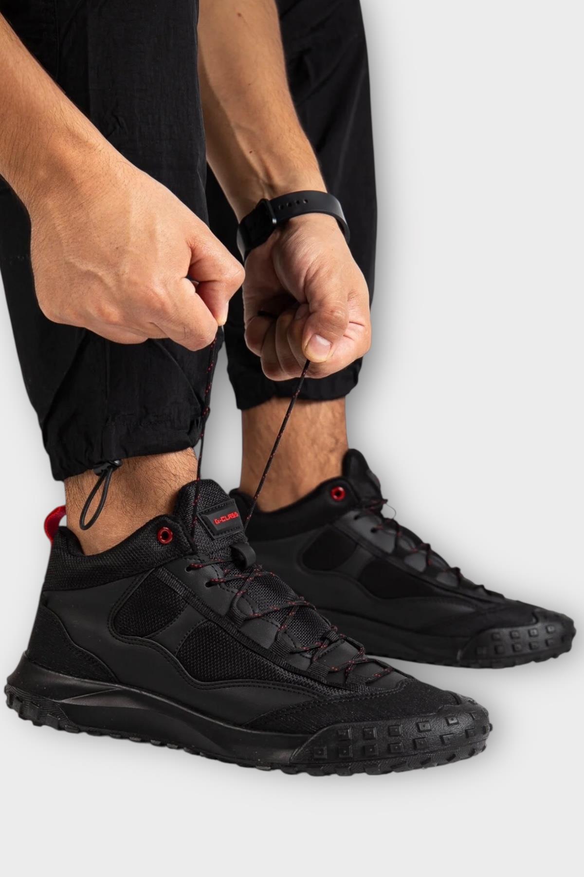 Deri Görünümlü Erkek Trekking &amp; Outdoor Bot Ayakkabı SİYAH - KIRMIZI - Görsel 3