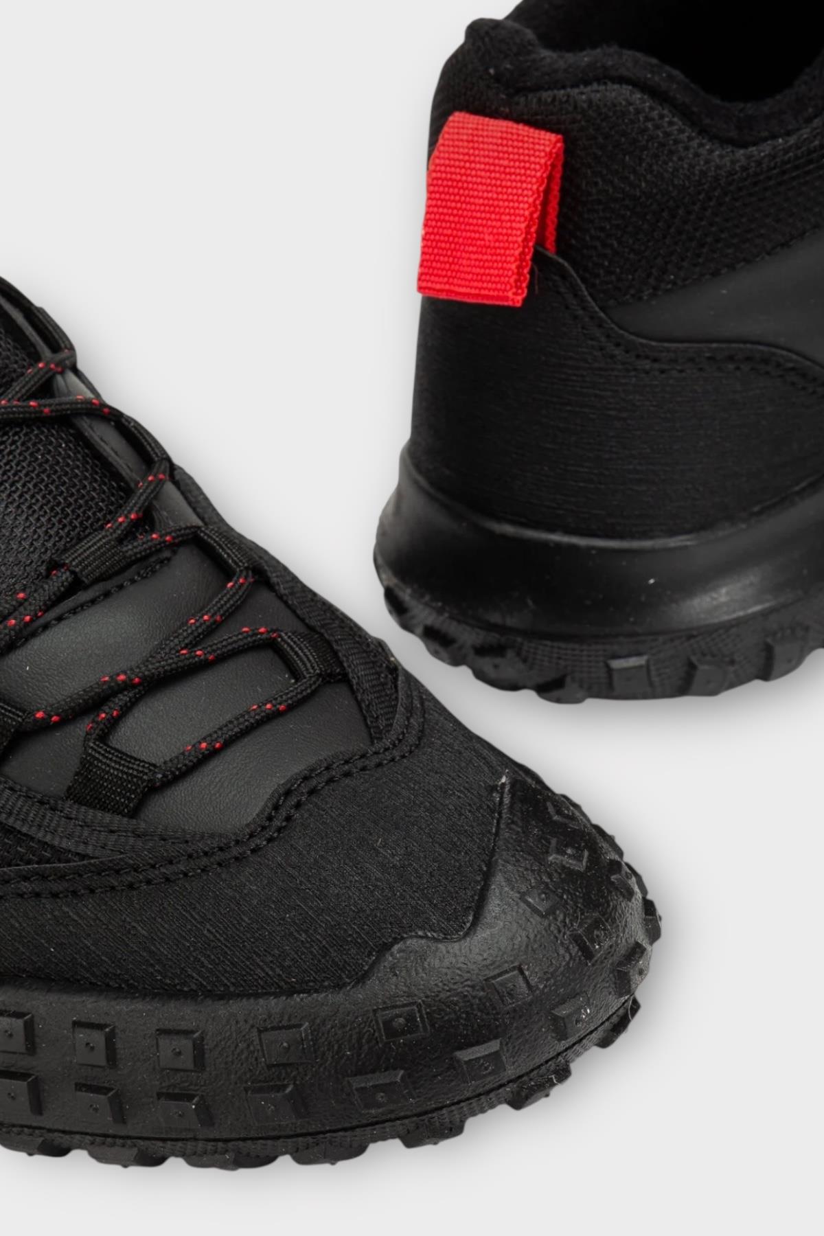 Deri Görünümlü Erkek Trekking &amp; Outdoor Bot Ayakkabı SİYAH - KIRMIZI - Görsel 4