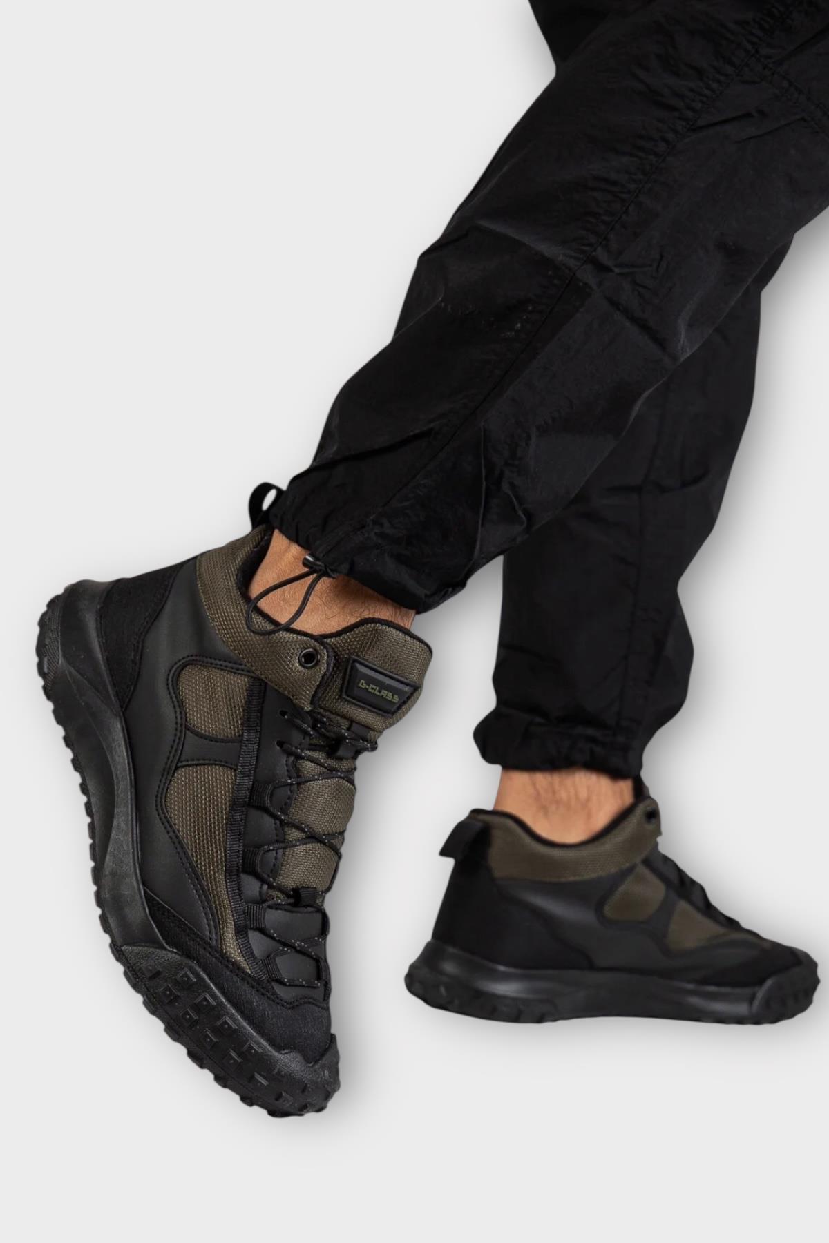Deri Görünümlü Erkek Trekking &amp; Outdoor Bot Ayakkabı SİYAH - HAKİ - Görsel 2