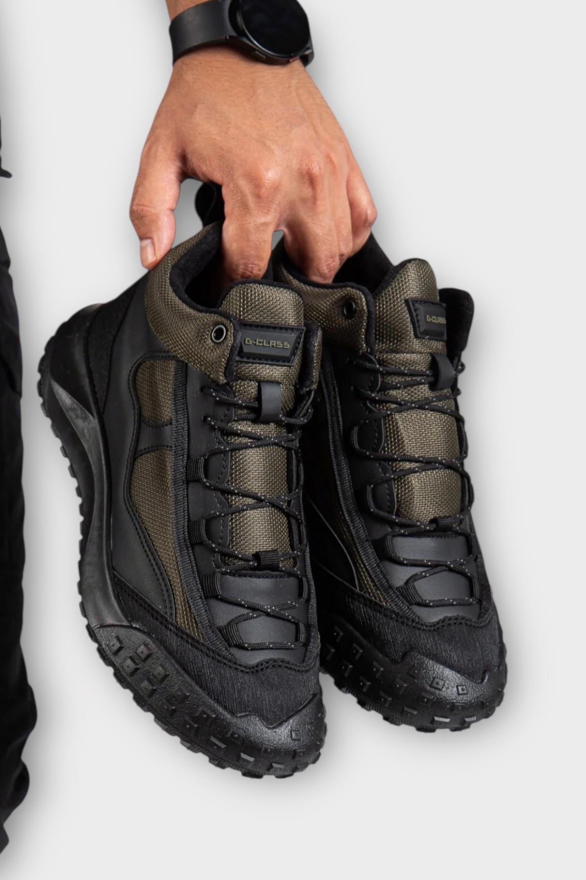 Deri Görünümlü Erkek Trekking &amp; Outdoor Bot Ayakkabı SİYAH - HAKİ - Görsel 4