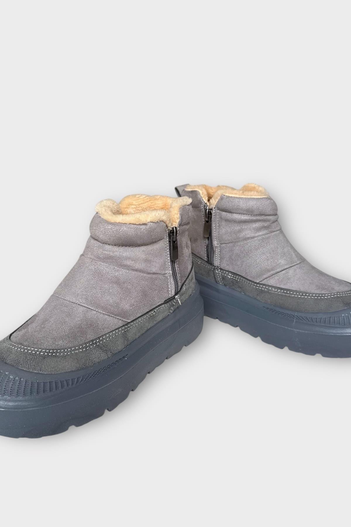 Nubuk İçi Kürklü Kalın Taban Kadın Bot FÜME - Görsel 5