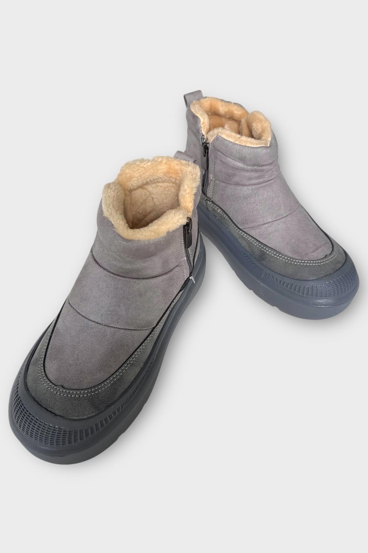 Nubuk İçi Kürklü Kalın Taban Kadın Bot FÜME - Görsel 7