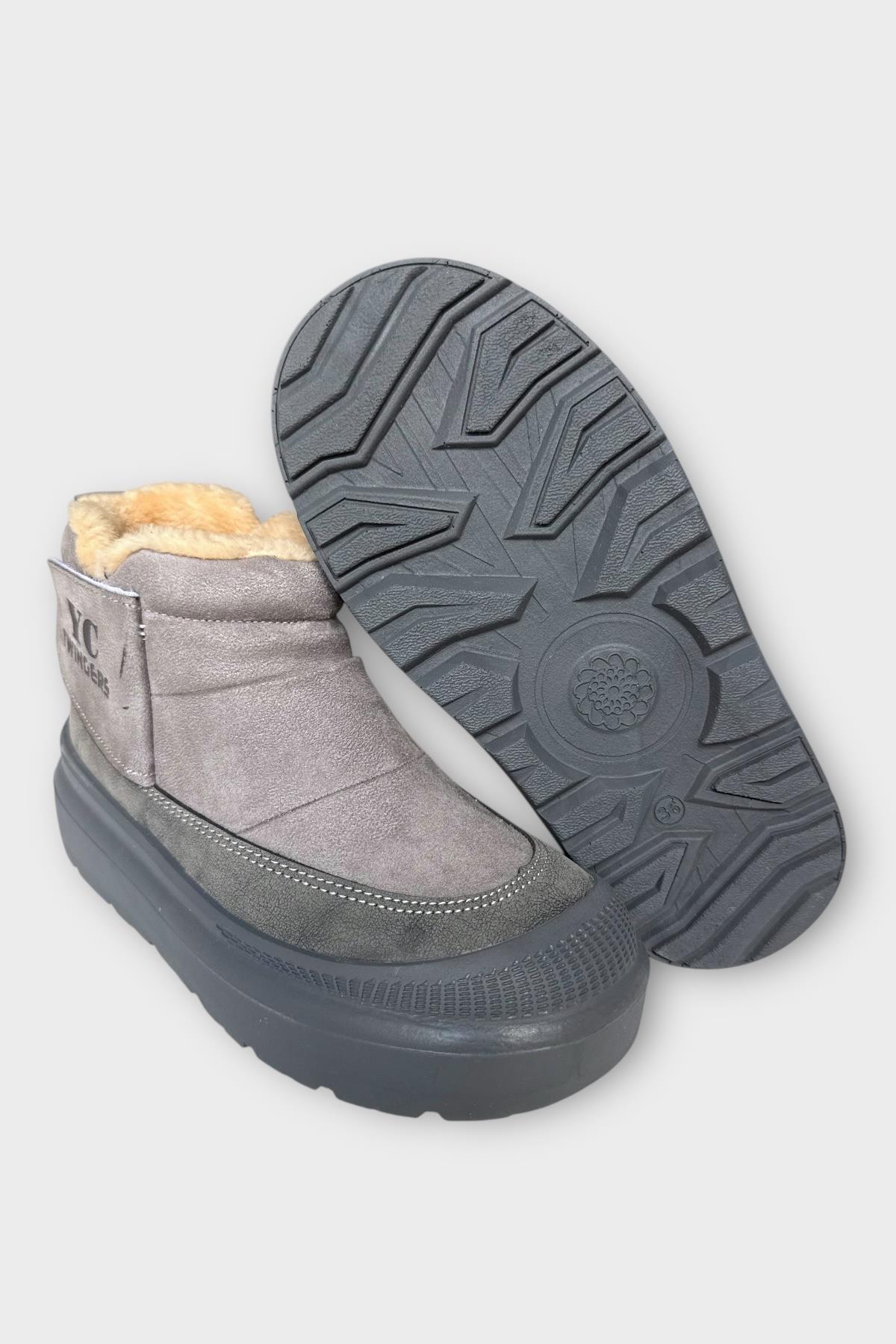 Nubuk İçi Kürklü Kalın Taban Kadın Bot FÜME - Görsel 8