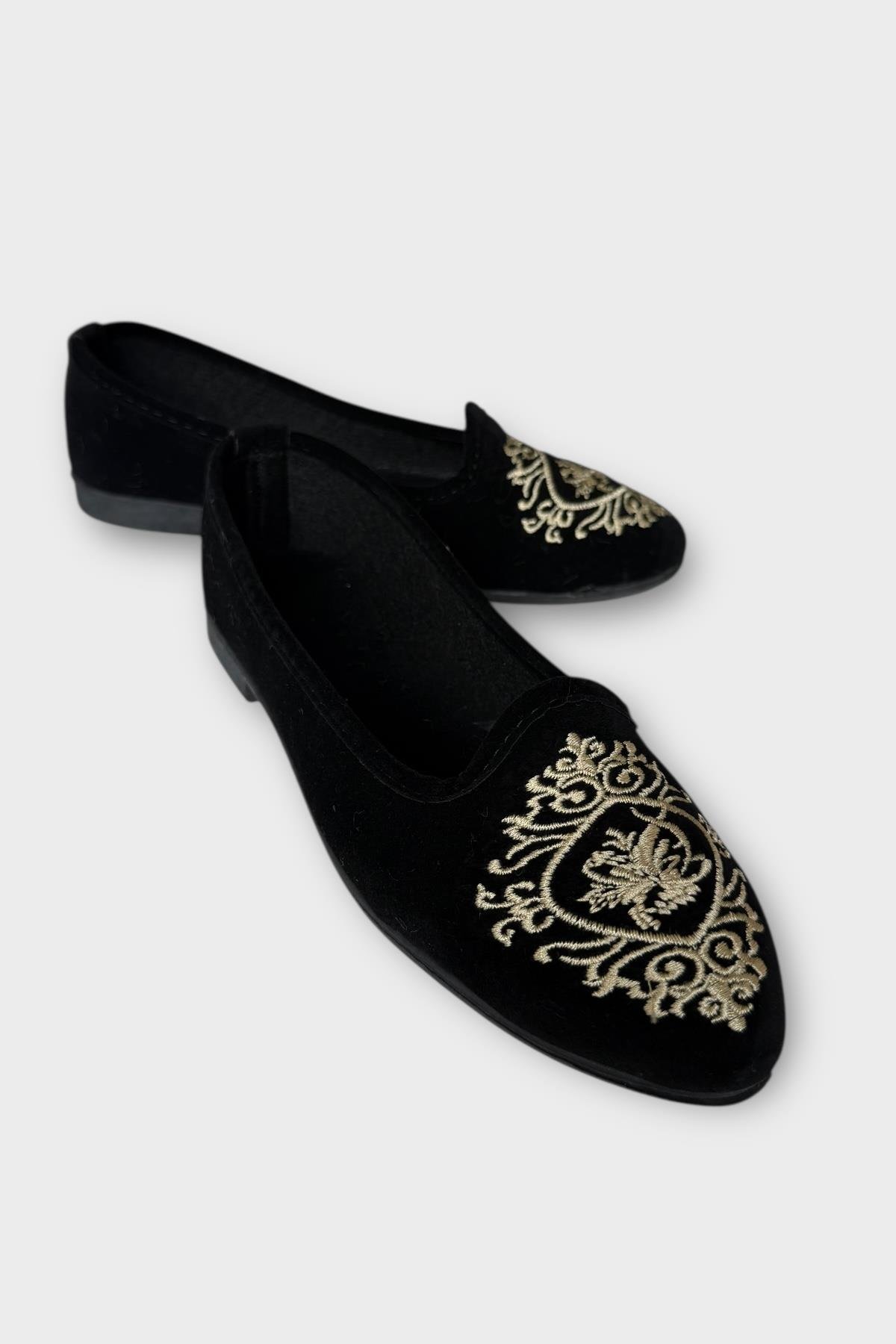 Kadın Günlük Nakış Detaylı Ev Babet SİYAH - BEYAZ - Görsel 3