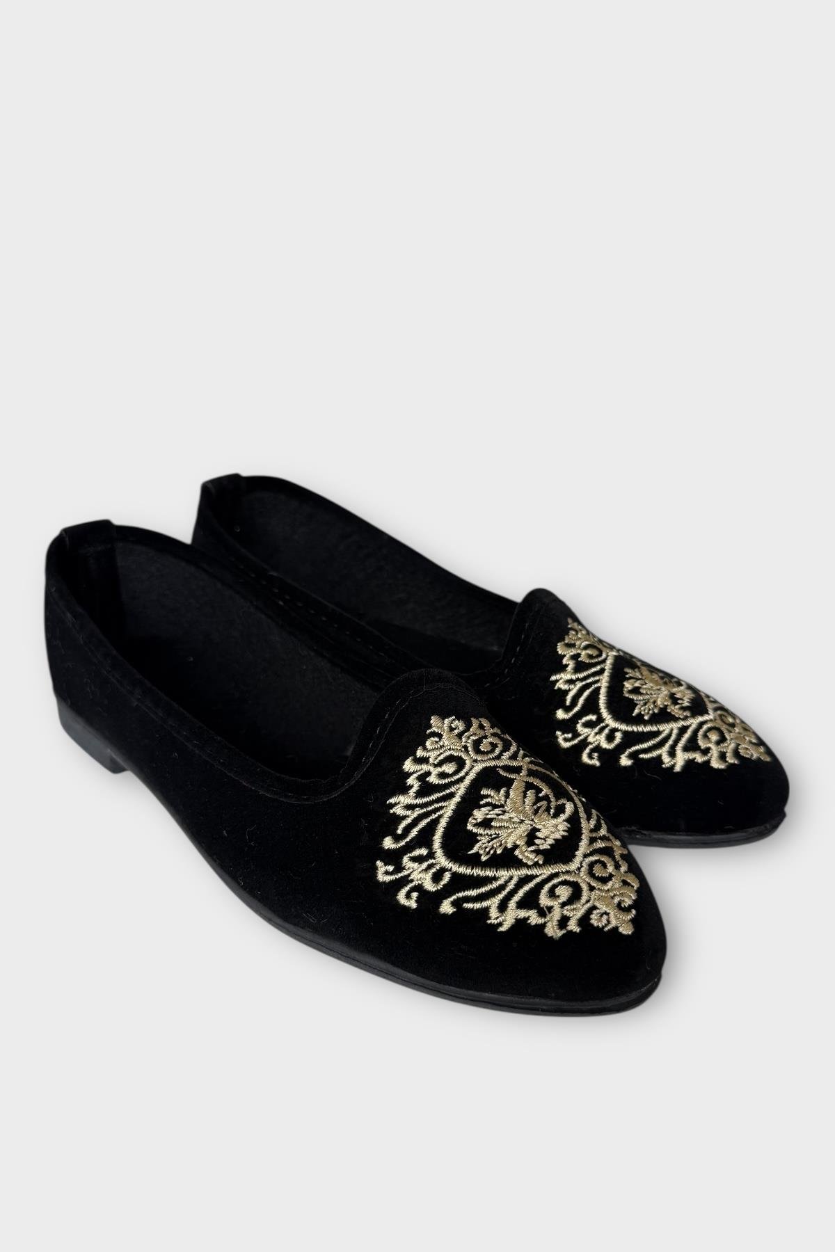 Kadın Günlük Nakış Detaylı Ev Babet SİYAH - BEYAZ - Görsel 4