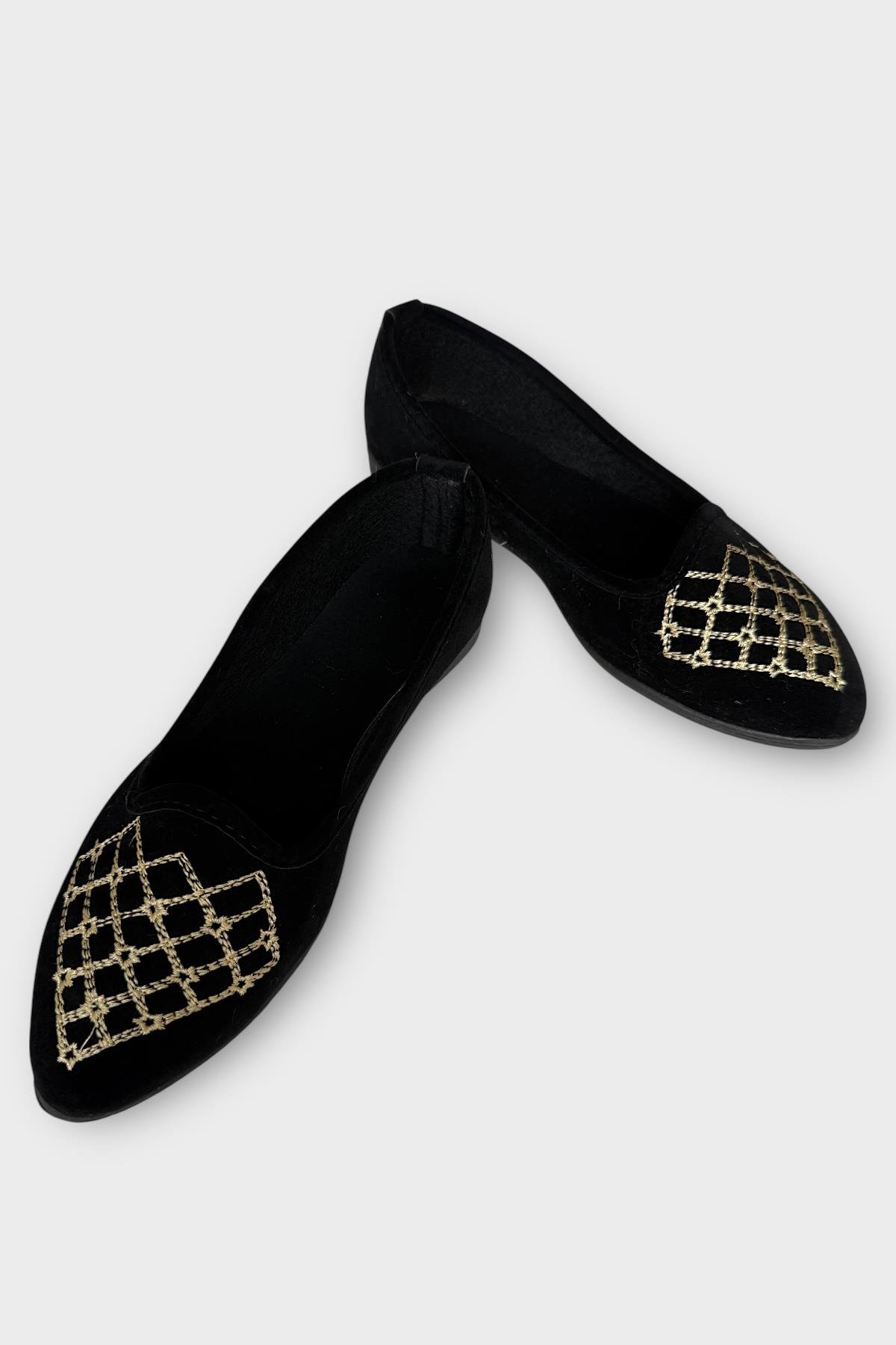 Kadın Günlük Nakış Detaylı Ev Babet SİYAH - KREM - Görsel 5