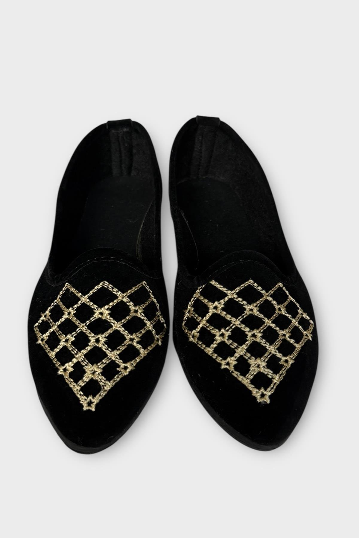 Kadın Günlük Nakış Detaylı Ev Babet SİYAH - KREM - Görsel 7