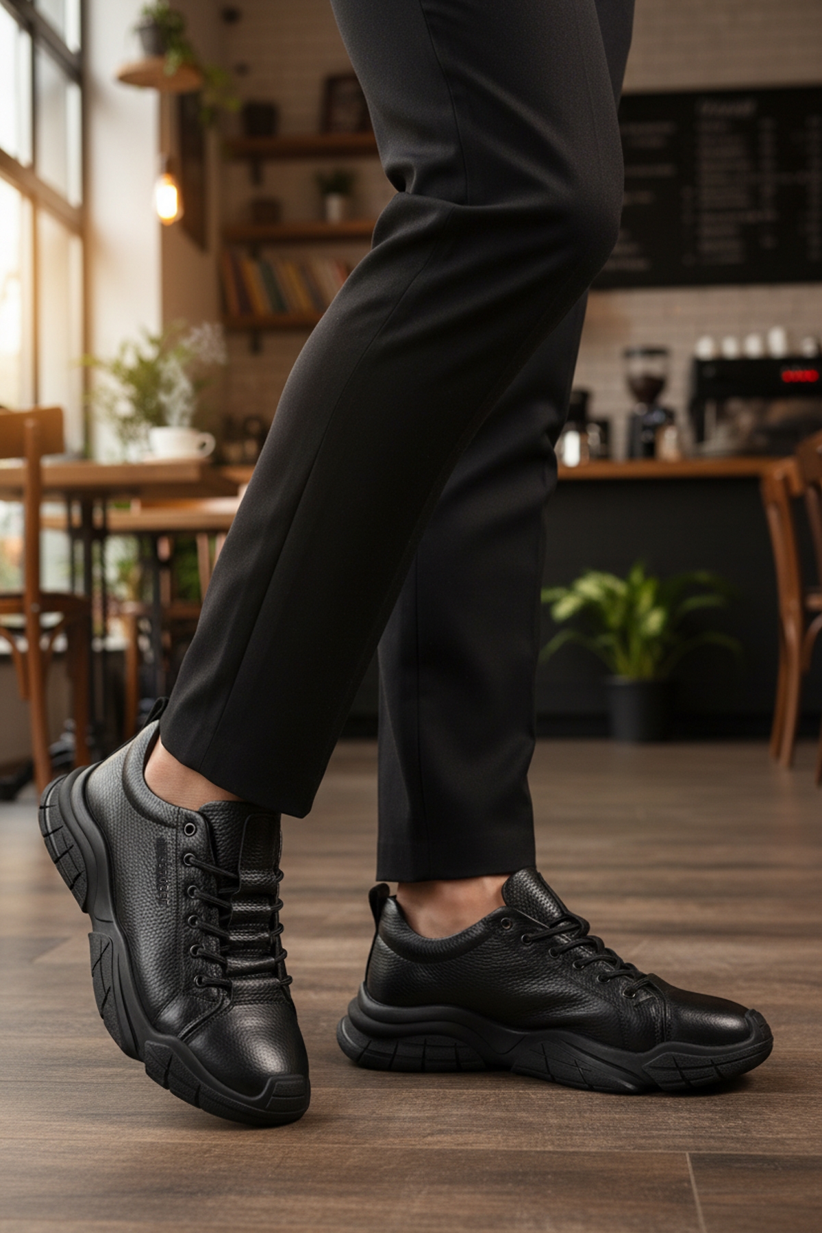 Siyah Floter Hakiki Deri Dar Kalıp Erkek Casual Ayakkabı - Görsel 4