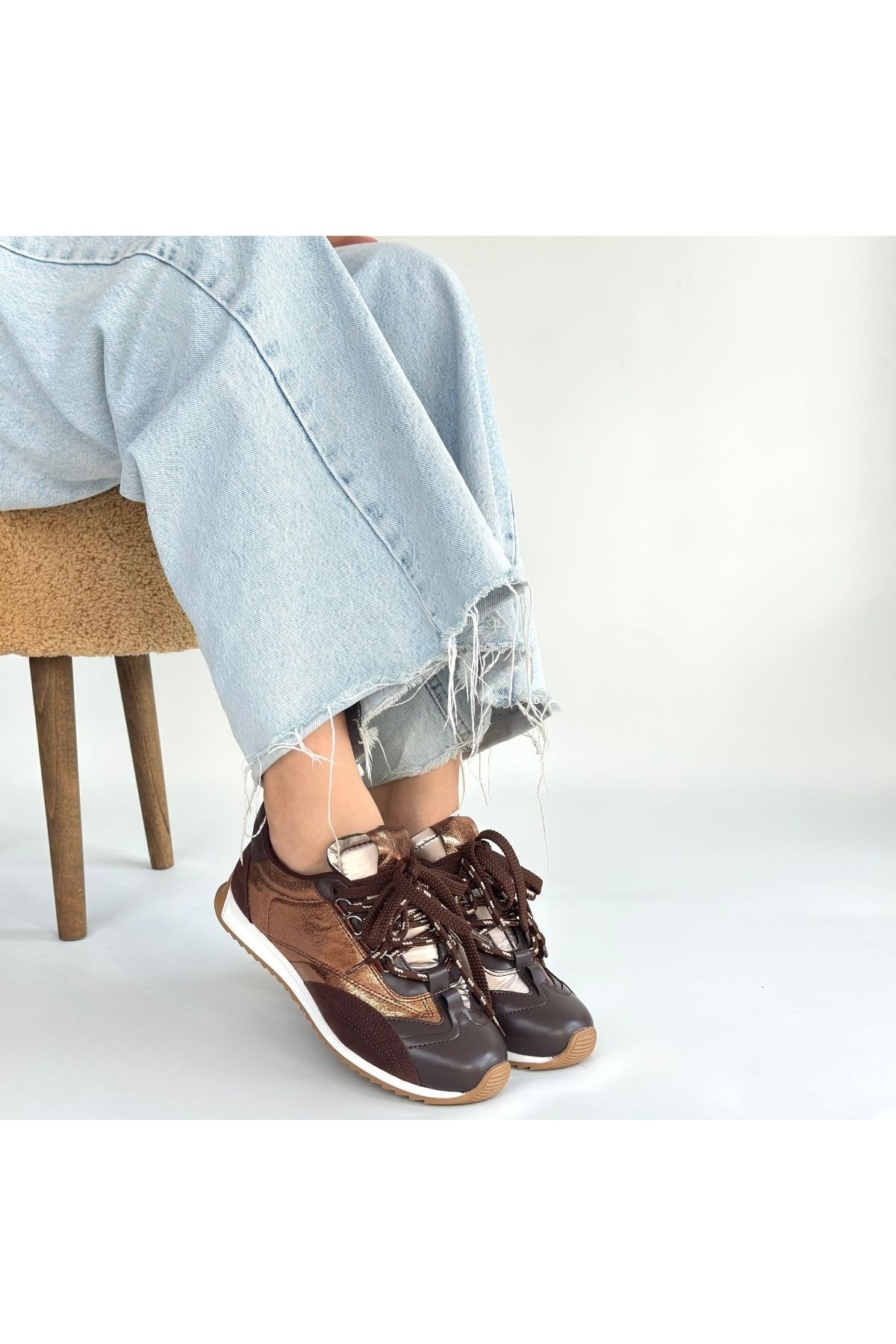 Kahverengi Paraşüt Detaylı Bağcıklı Kadın Spor Ayakkabı - Görsel 5