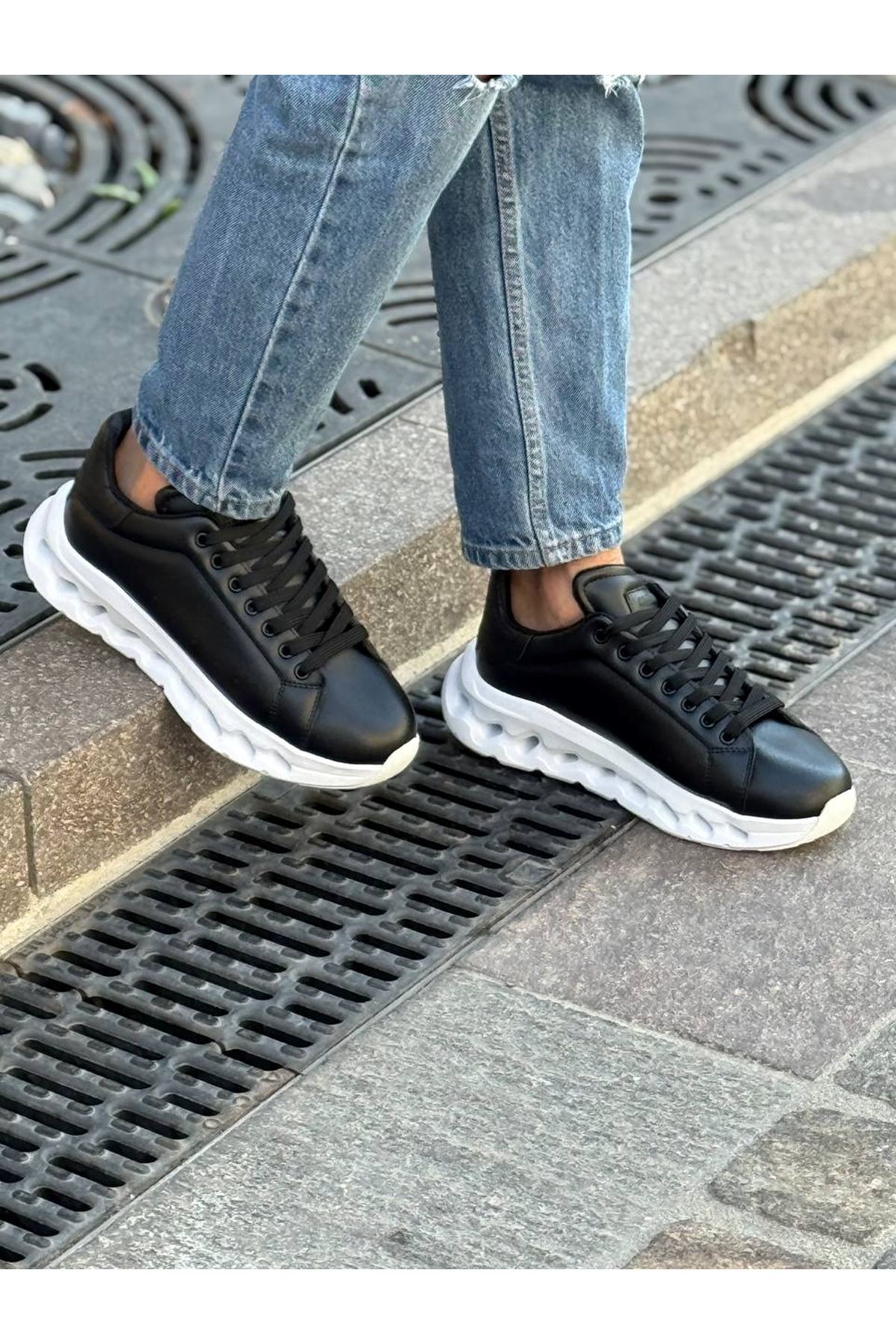 Bağcıklı Erkek Spor AyakkabI Siyah (Beyaz Taban) - Görsel 2