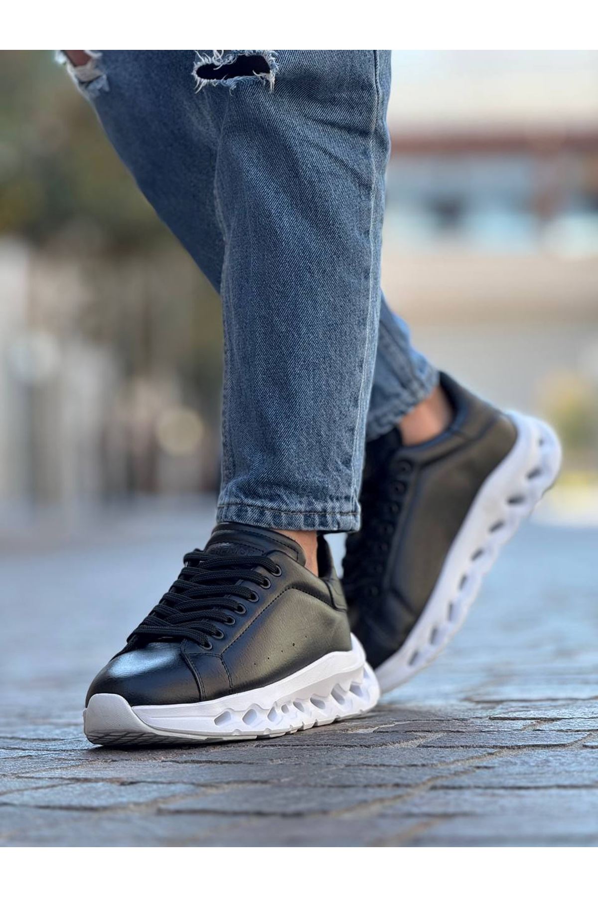 Bağcıklı Erkek Spor AyakkabI Siyah (Beyaz Taban) - Görsel 3