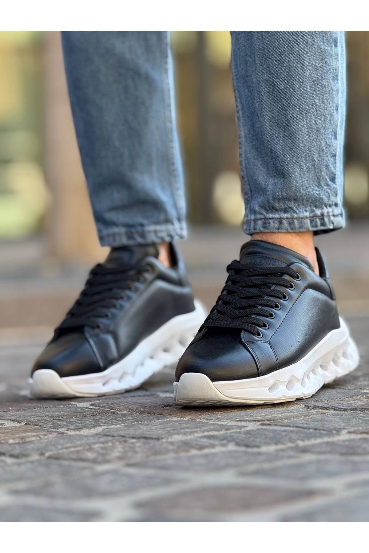 Bağcıklı Erkek Spor AyakkabI Siyah (Beyaz Taban) - Görsel 5