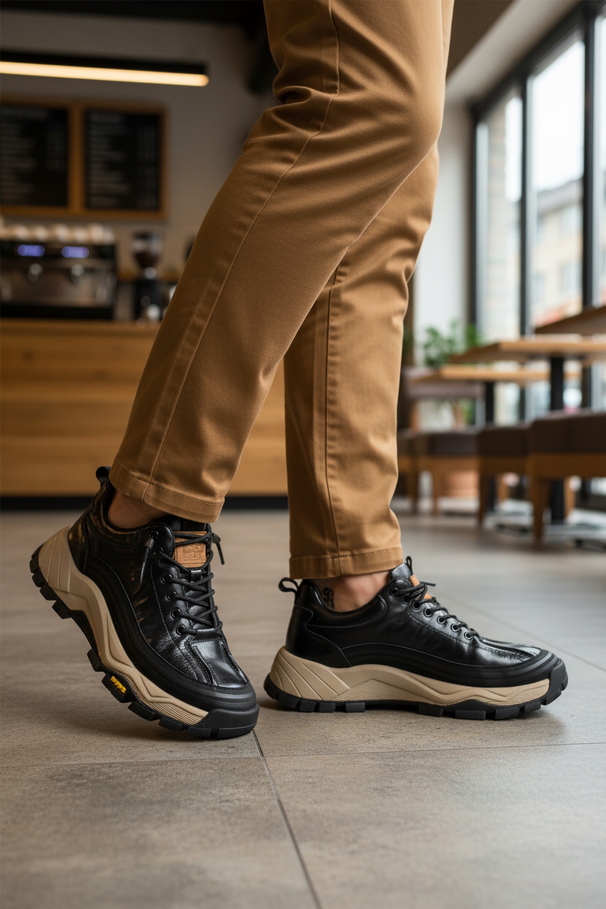 Siyah Hakiki Deri Bağcıklı Erkek Sneaker - Görsel 4