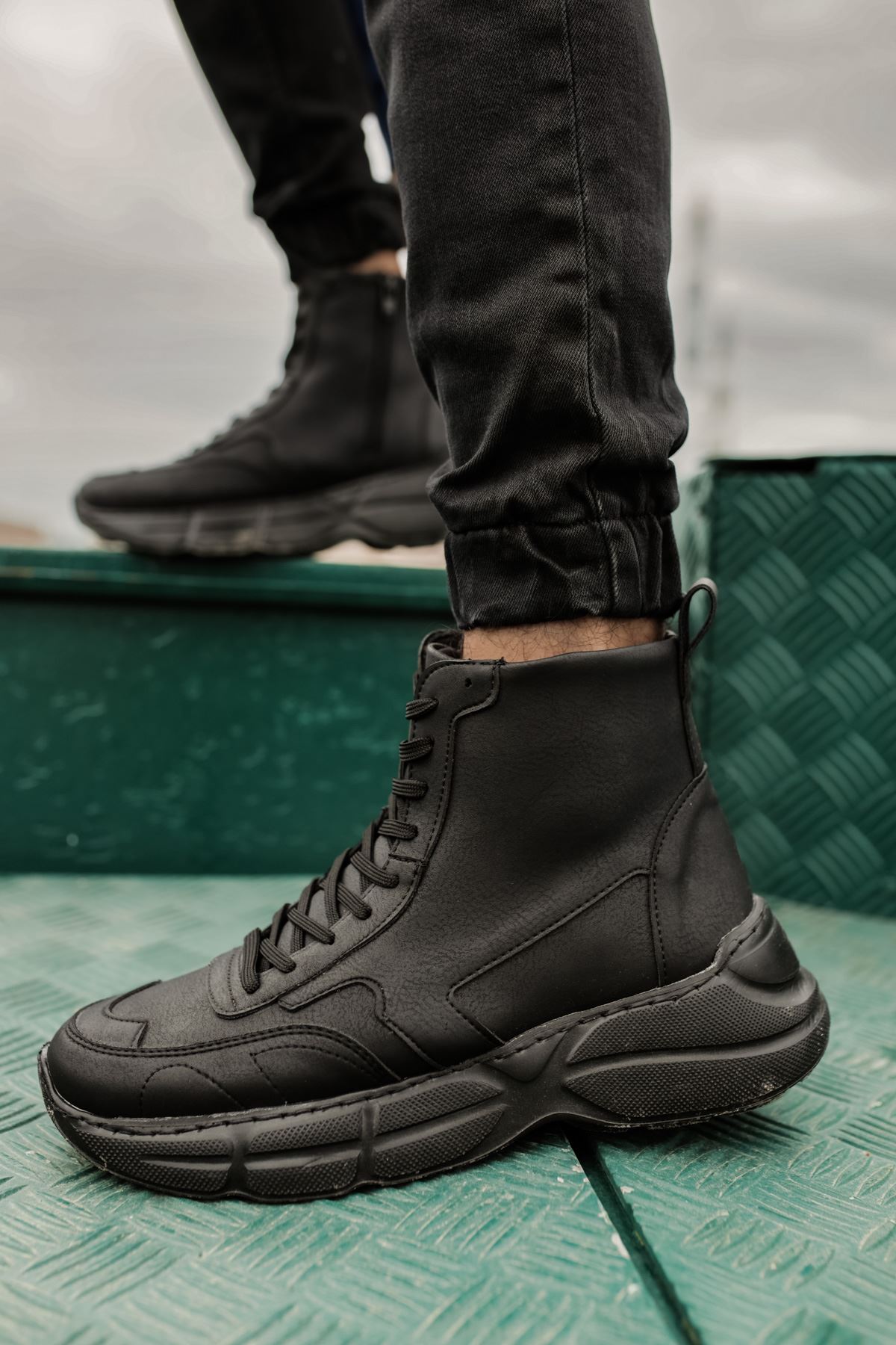 Fermuarlı Bağcık Detaylı Erkek Sneaker Bot Siyah - Görsel 3