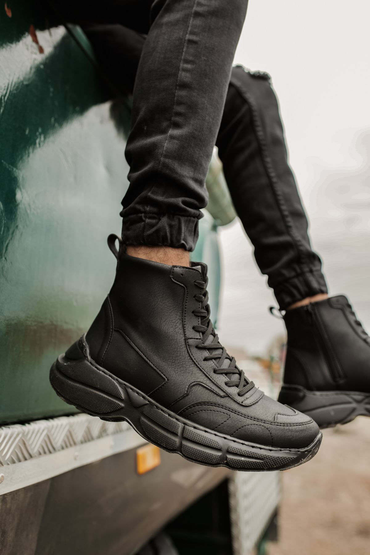 Fermuarlı Bağcık Detaylı Erkek Sneaker Bot Siyah - Görsel 5