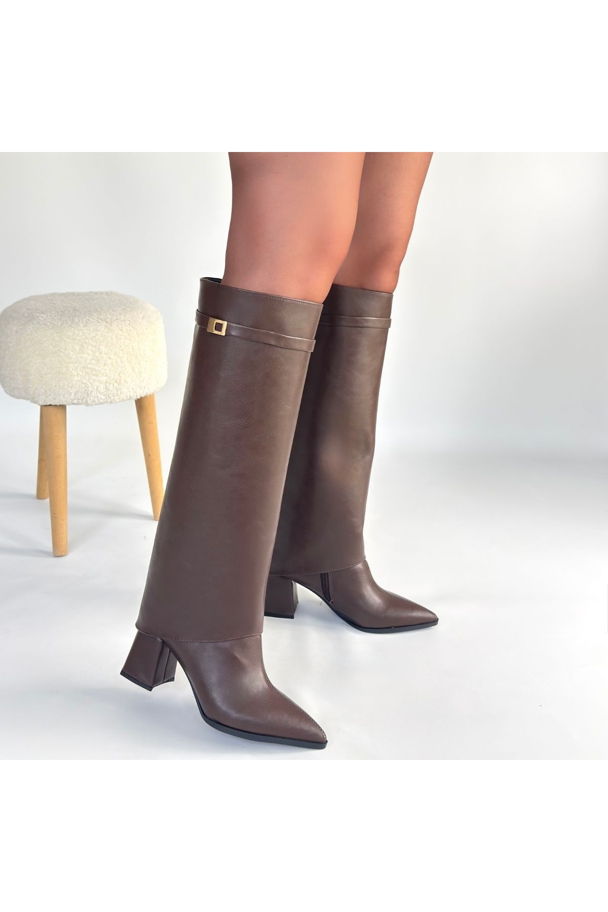 Kahverengi Tak Çıkar Kadın Topuklu Çizme - Görsel 4
