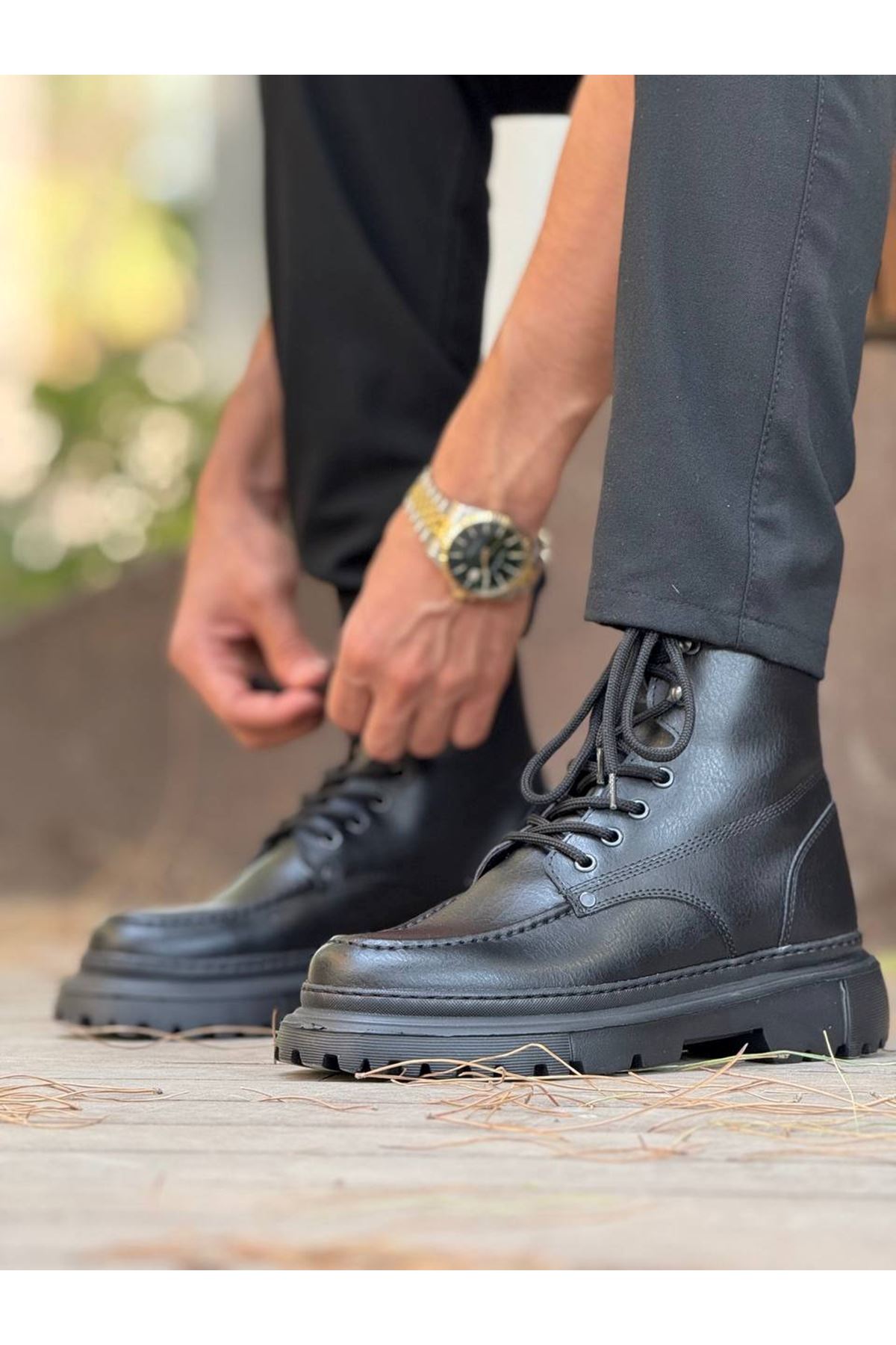 Bağcıklı Erkek Worker Bot Siyah - Görsel 4