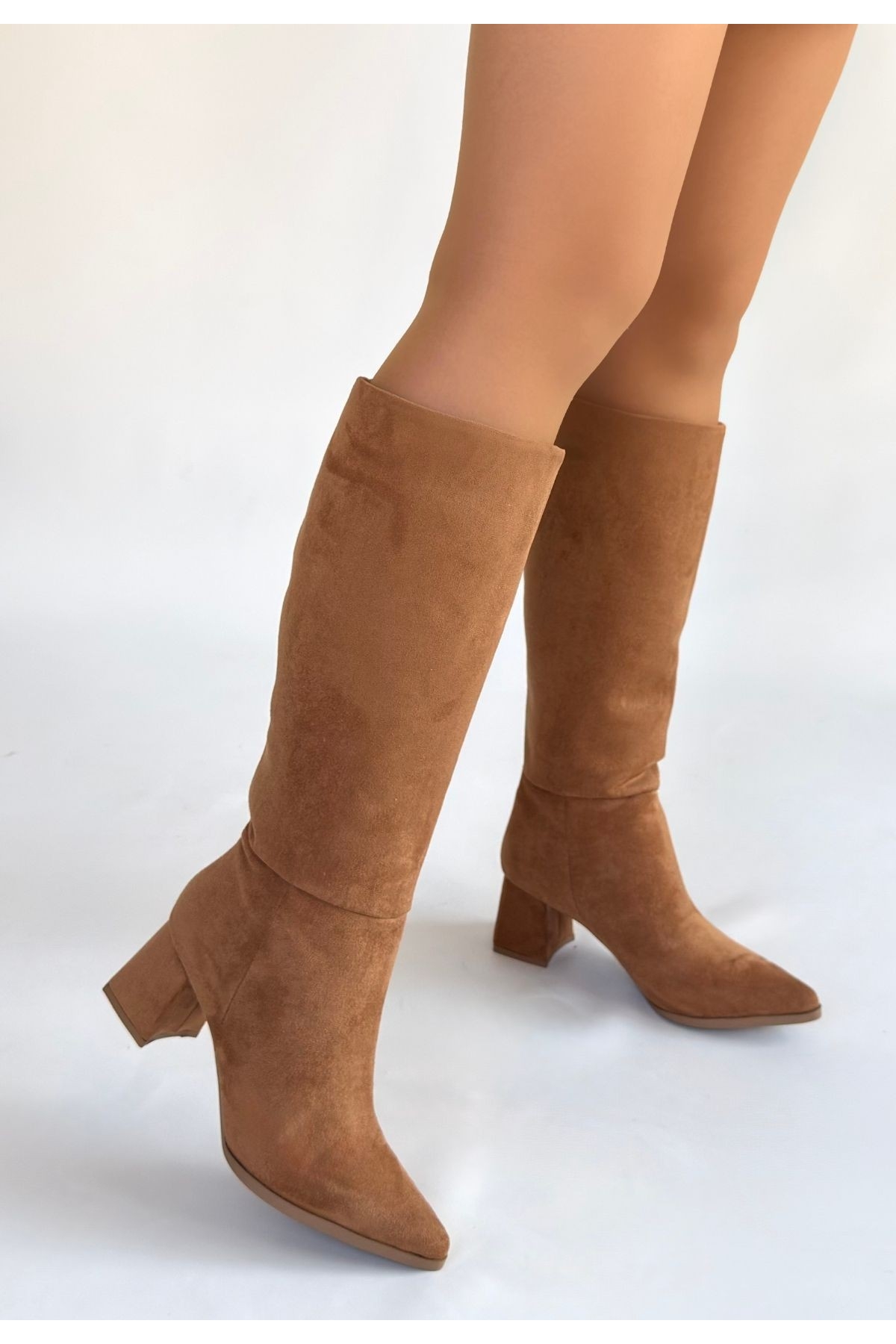 Taba Süet Kadın Topuklu Çizme - Görsel 3