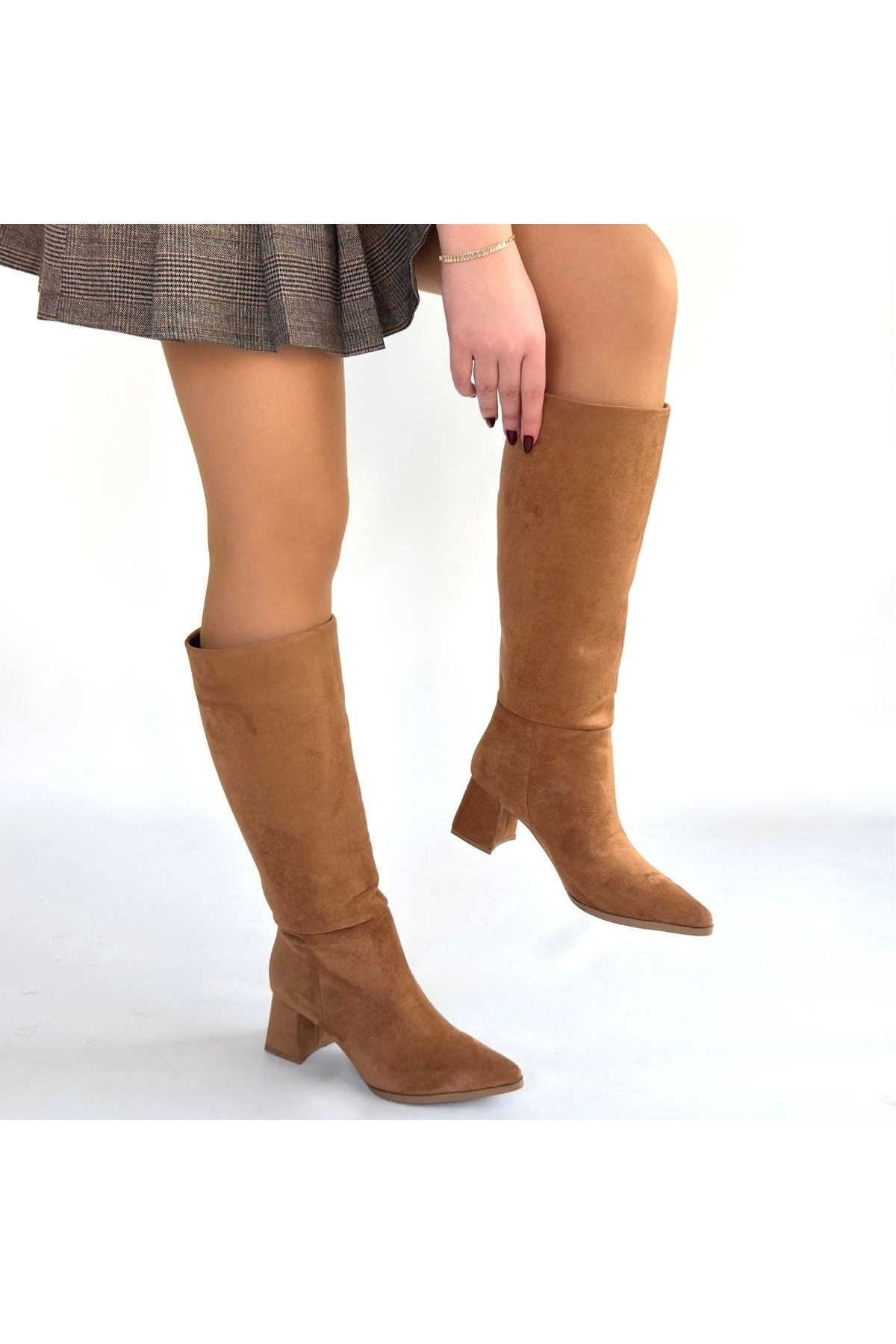 Taba Süet Kadın Topuklu Çizme - Görsel 5